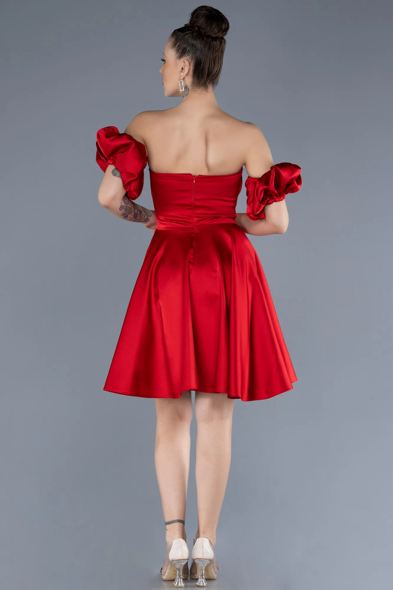 Red-Short Satin Cocktail Dress ABK2215