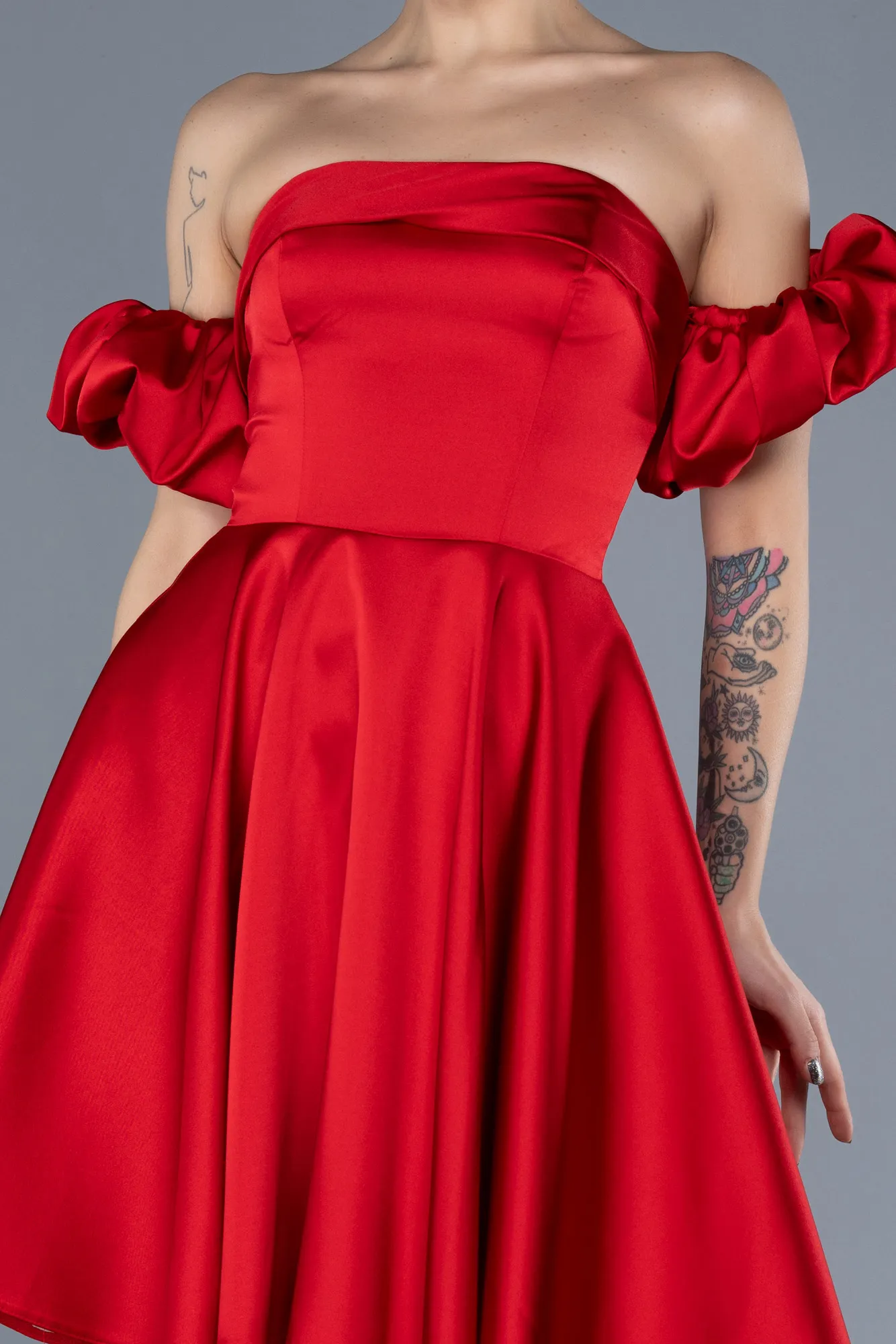 Red-Short Satin Cocktail Dress ABK2215