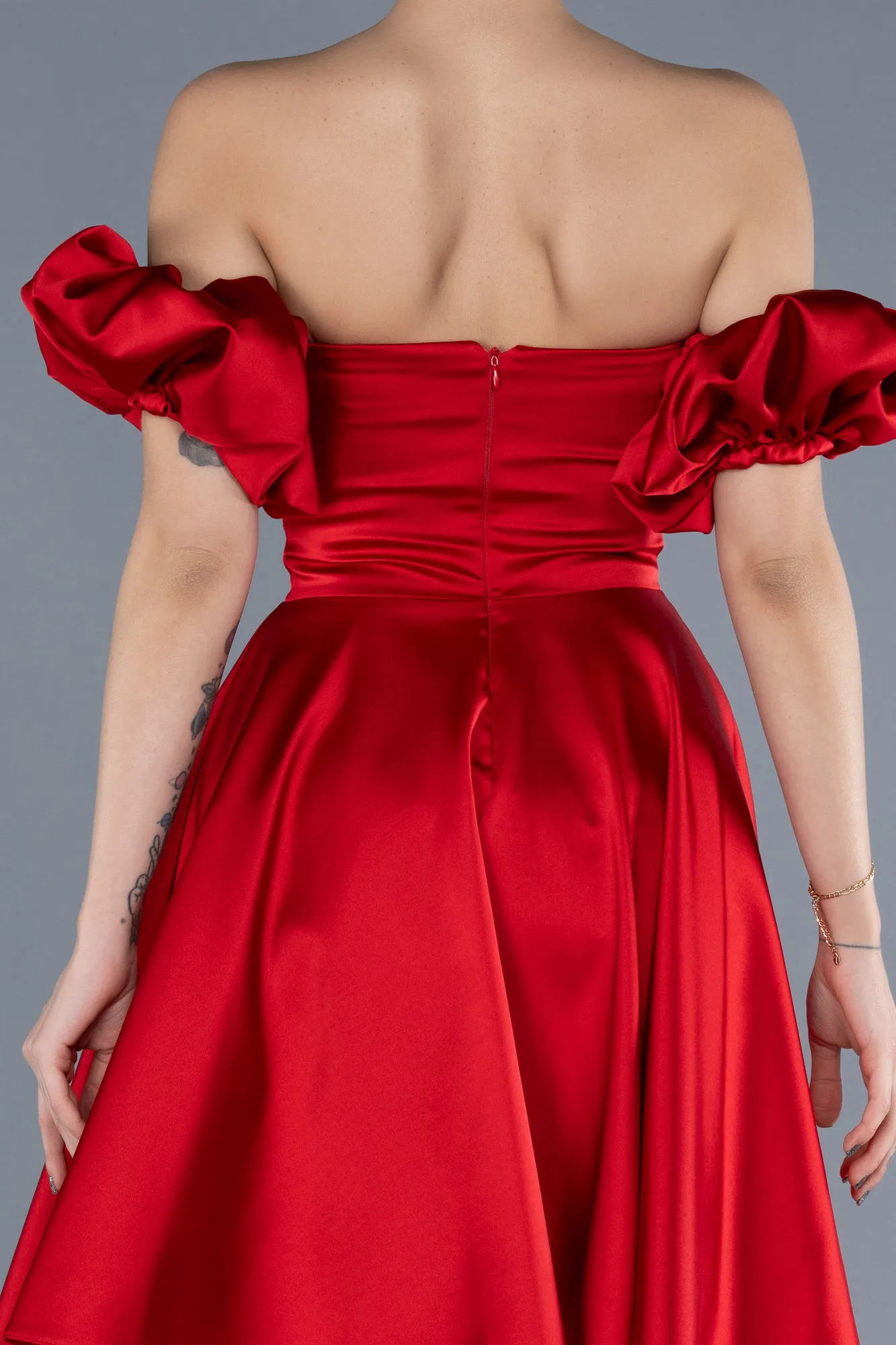 Red-Short Satin Cocktail Dress ABK2215