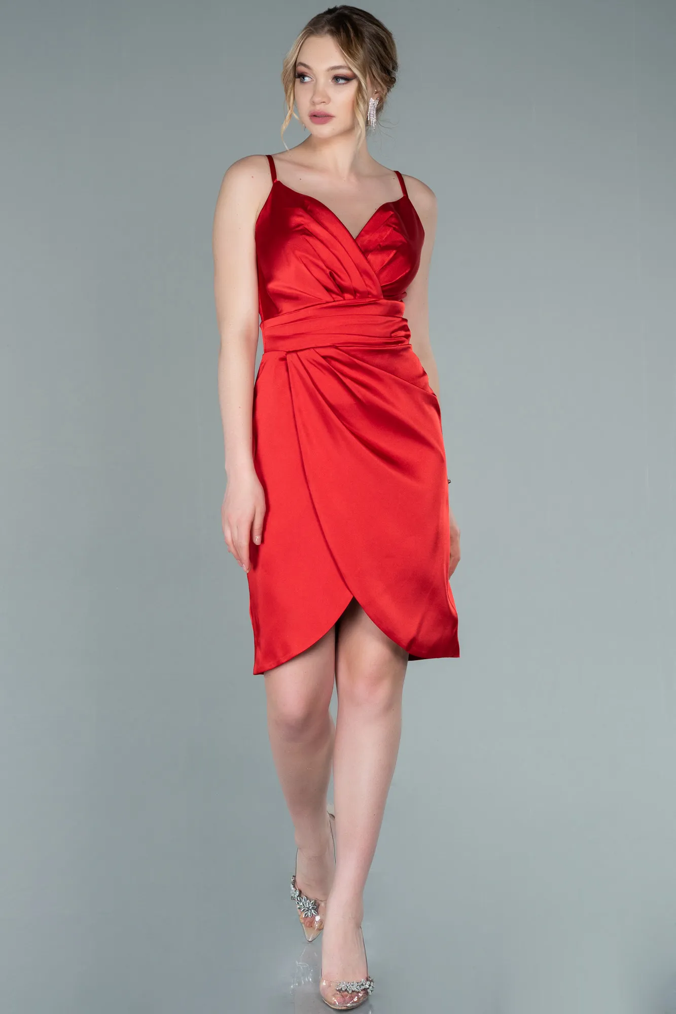 Red-Short Satin Invitation Dress ABK1081