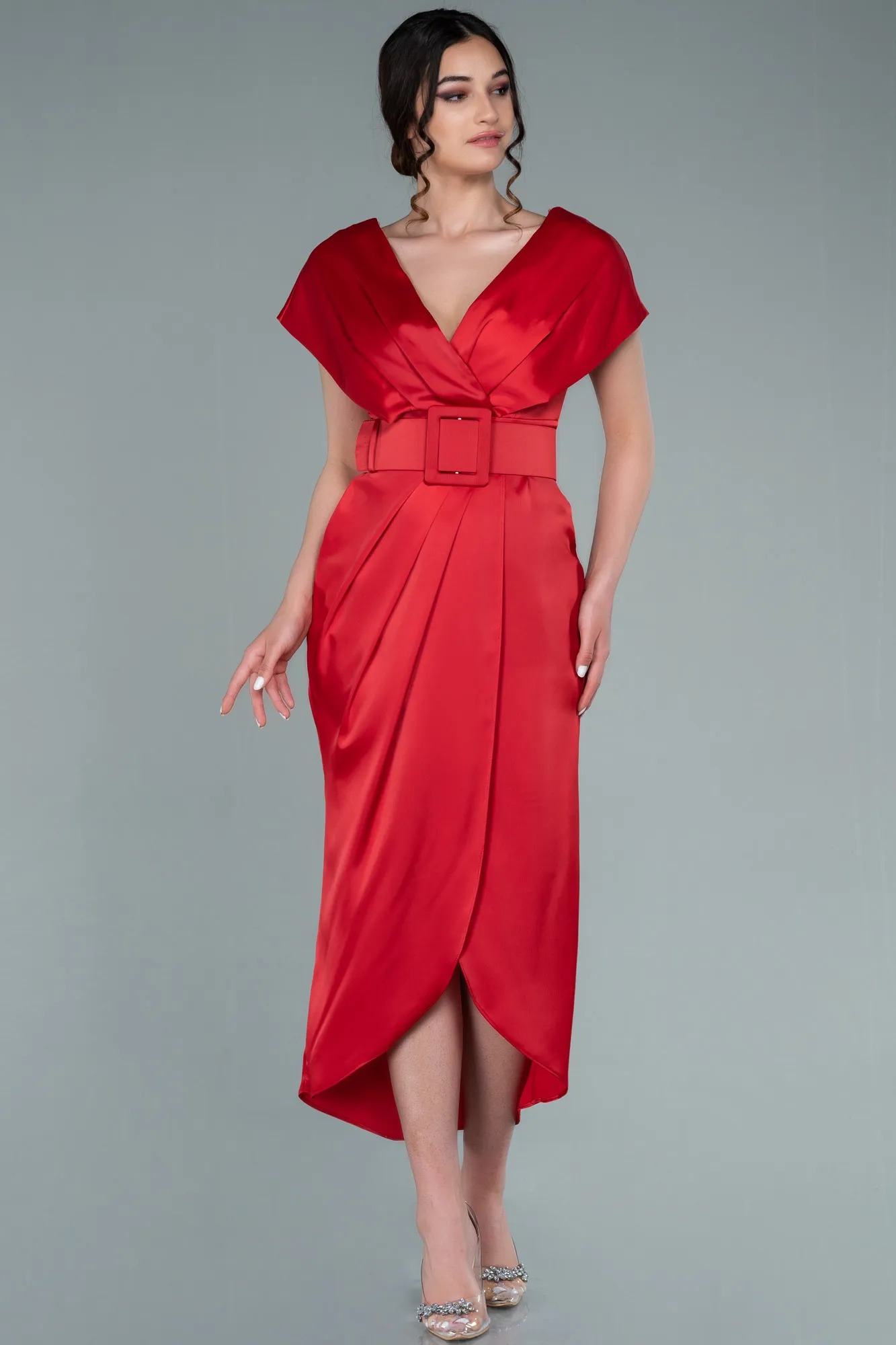 Red-Short Satin Invitation Dress ABK1107