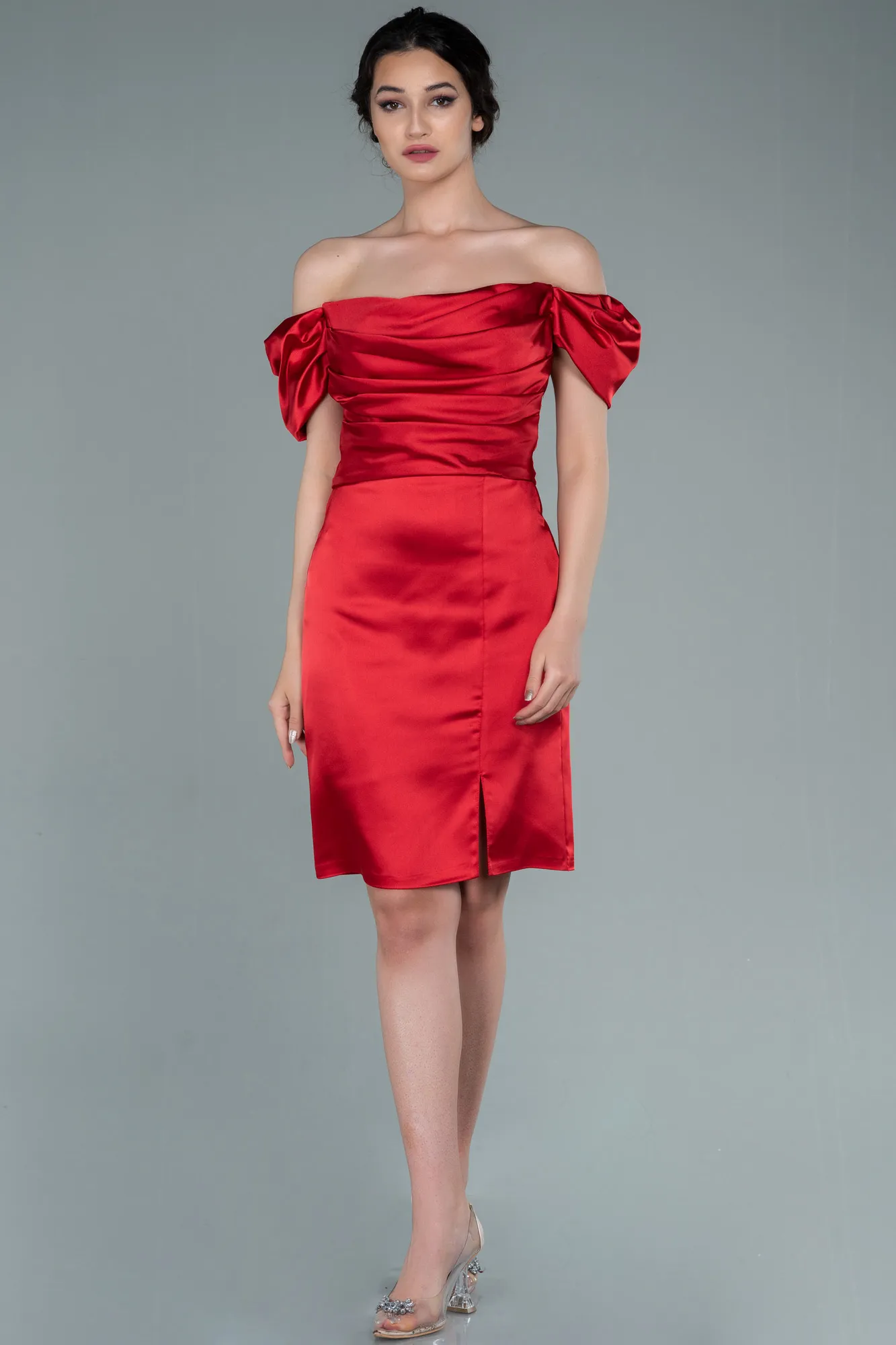 Red-Short Satin Invitation Dress ABK1394
