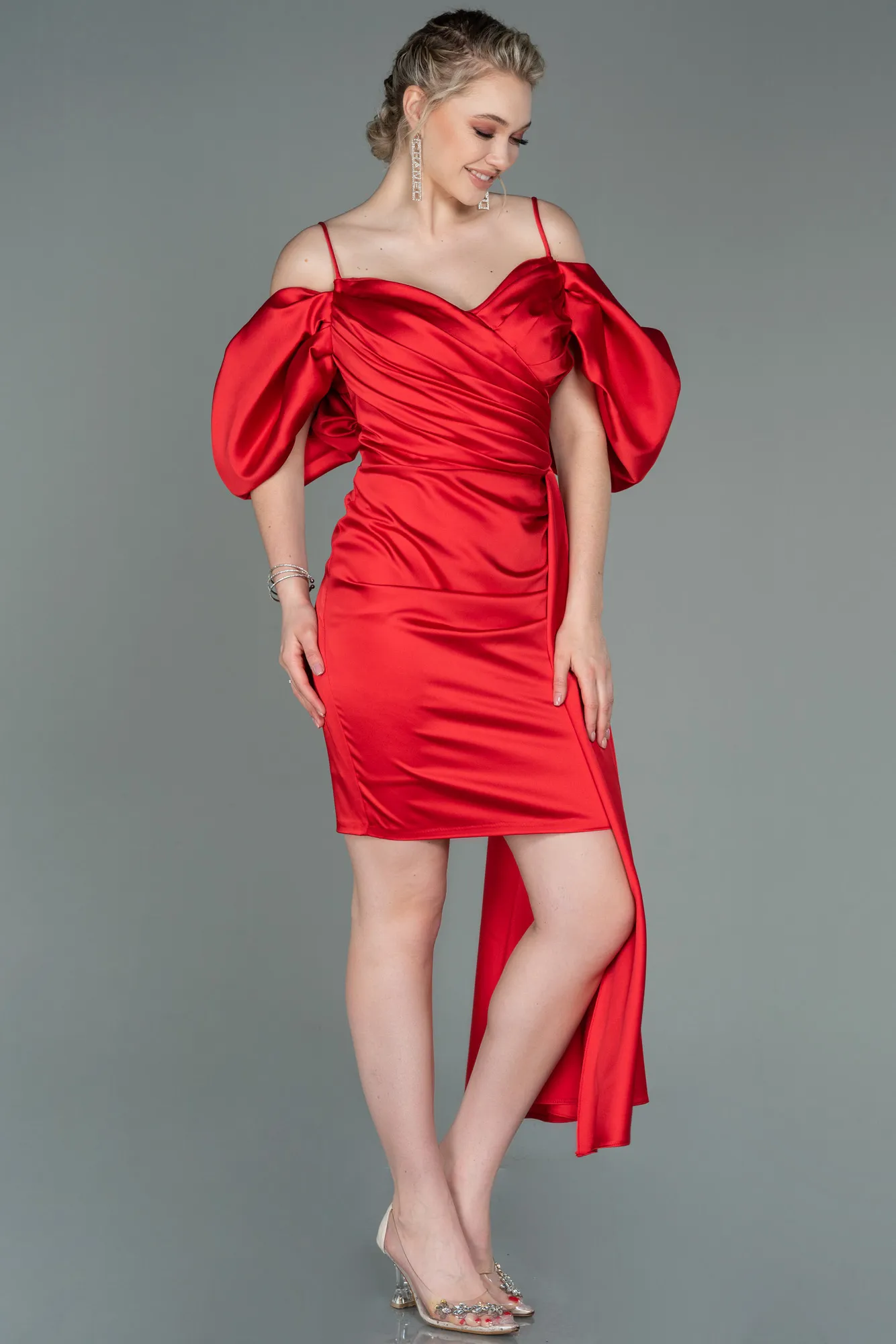 Red-Short Satin Invitation Dress ABK1773