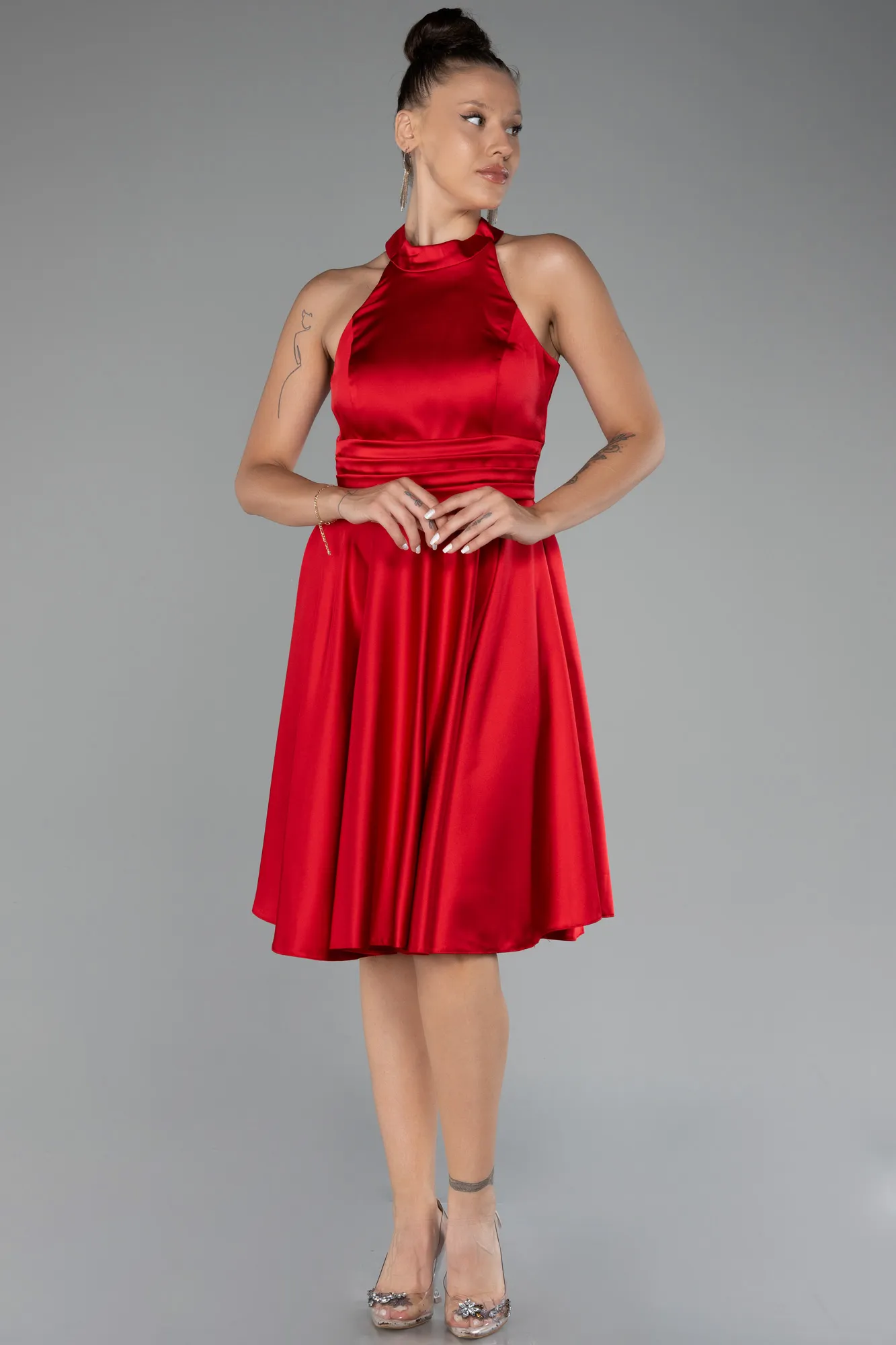 Red-Short Satin Party Dress ABK2112