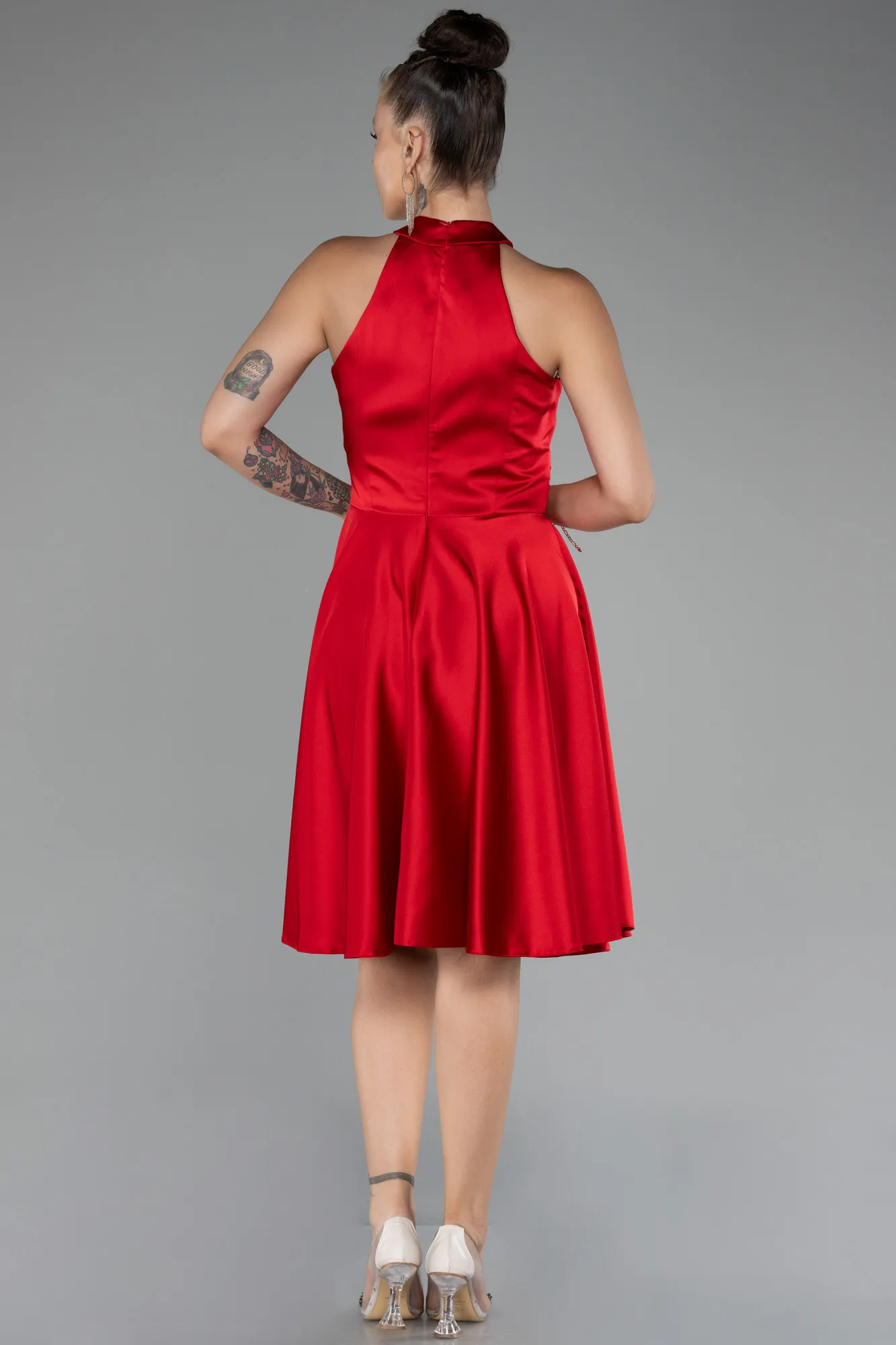 Red-Short Satin Party Dress ABK2112