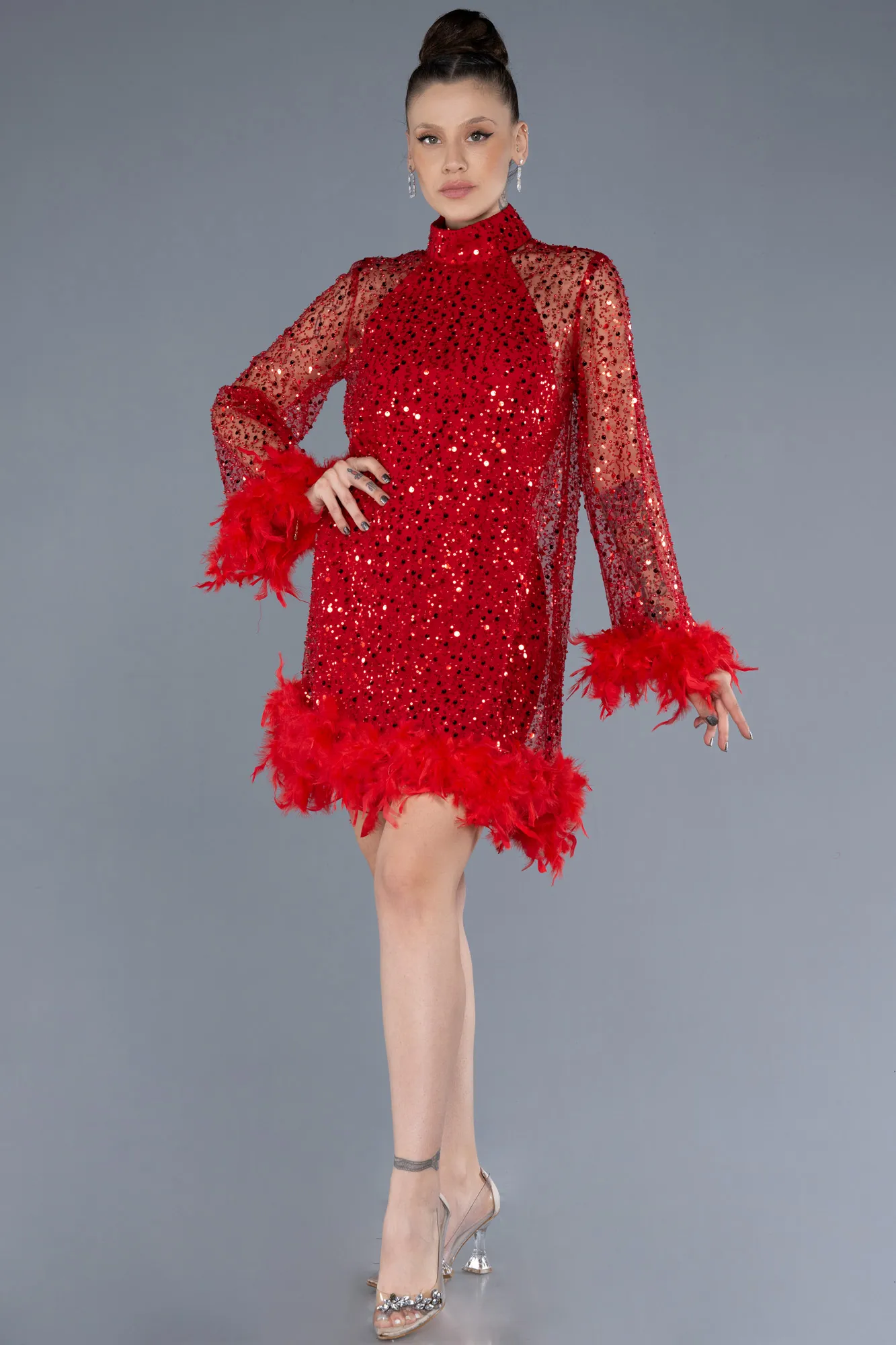 Red-Short Scaly Cocktail Dress ABK2202