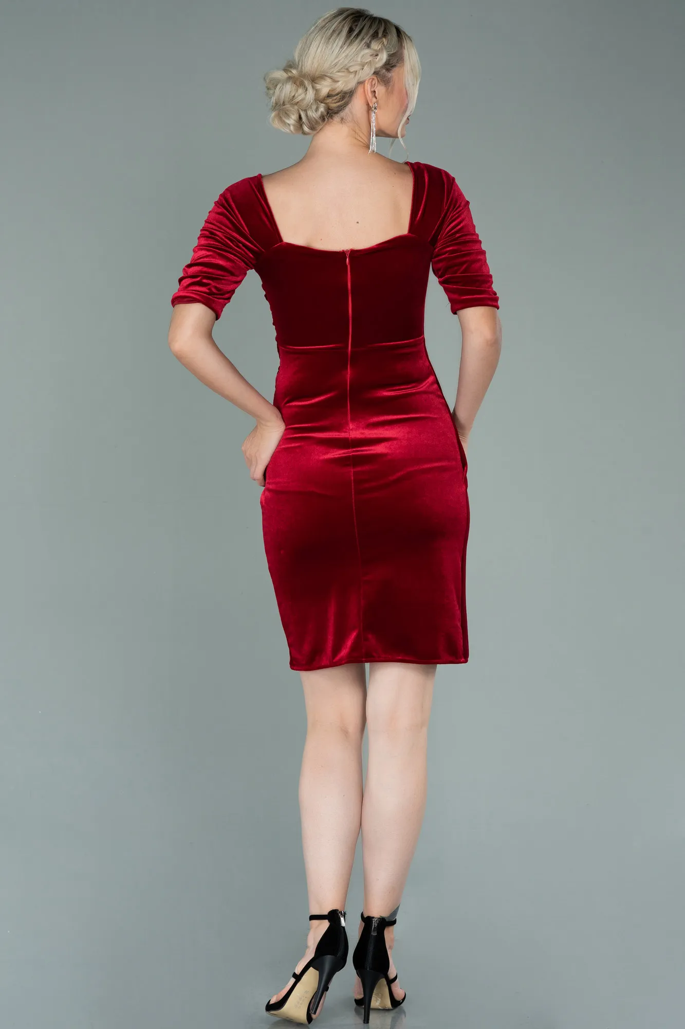 Red-Short Velvet Invitation Dress ABK1140