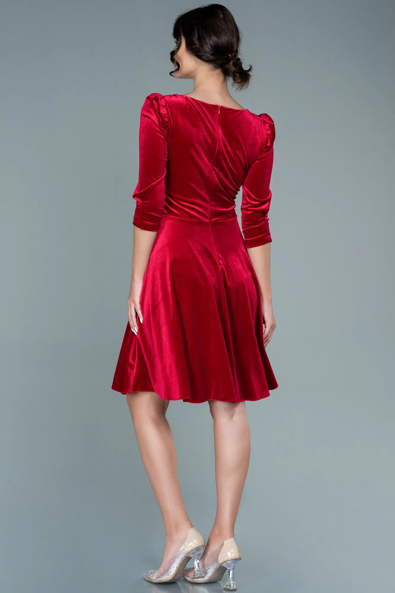 Red-Short Velvet Invitation Dress ABK1514
