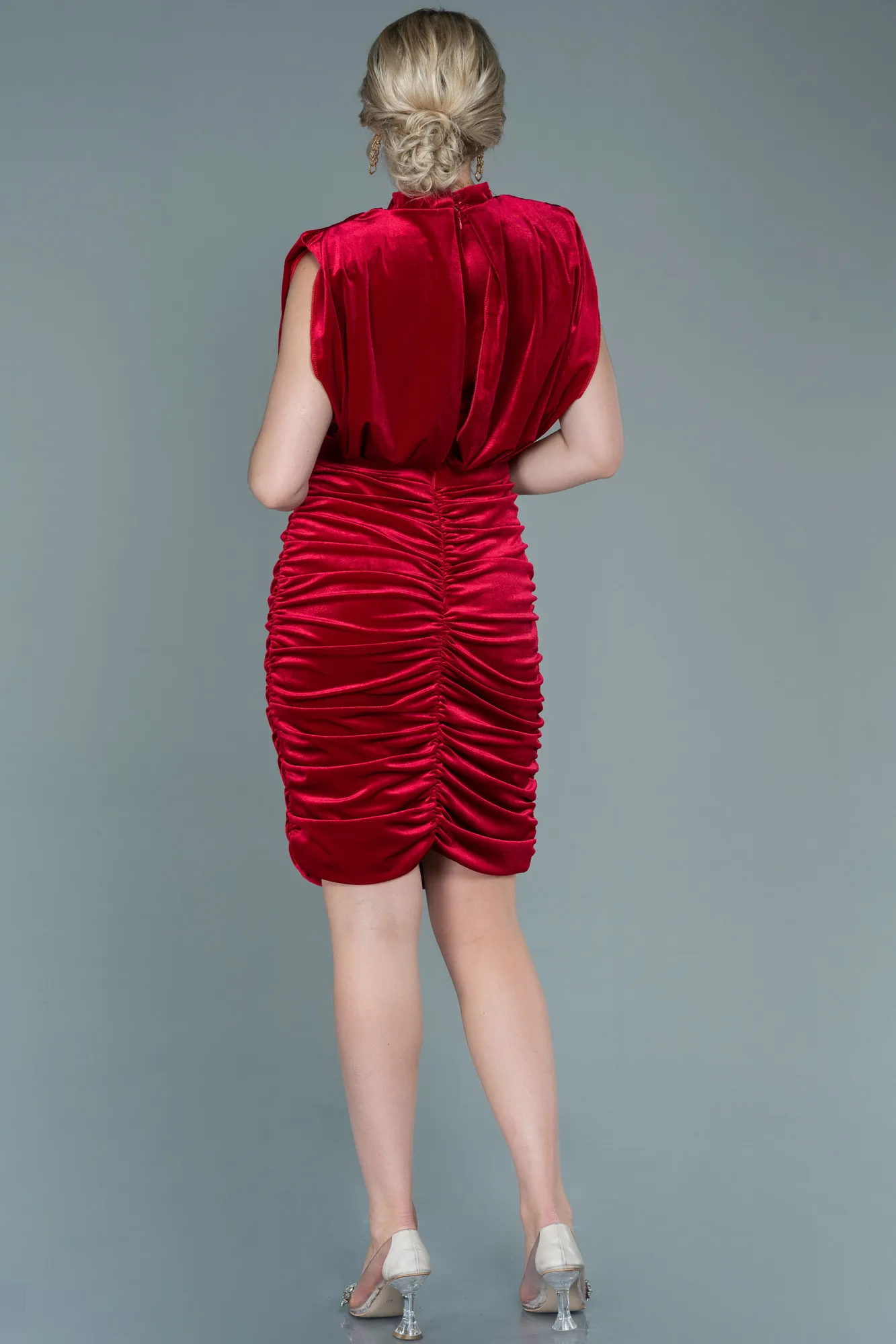 Red-Short Velvet Invitation Dress ABK1533