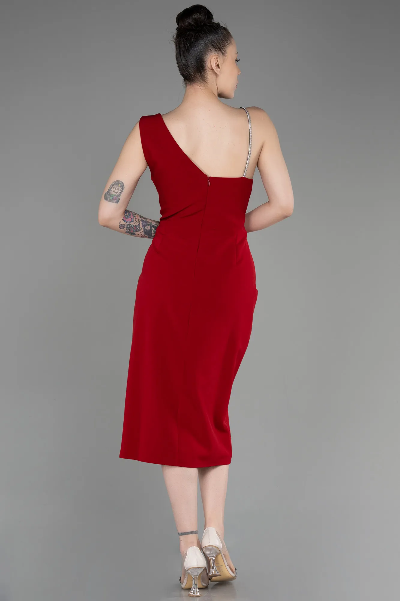 Red-Sleeveless Midi Plus Size Invitation Dress ABK2059