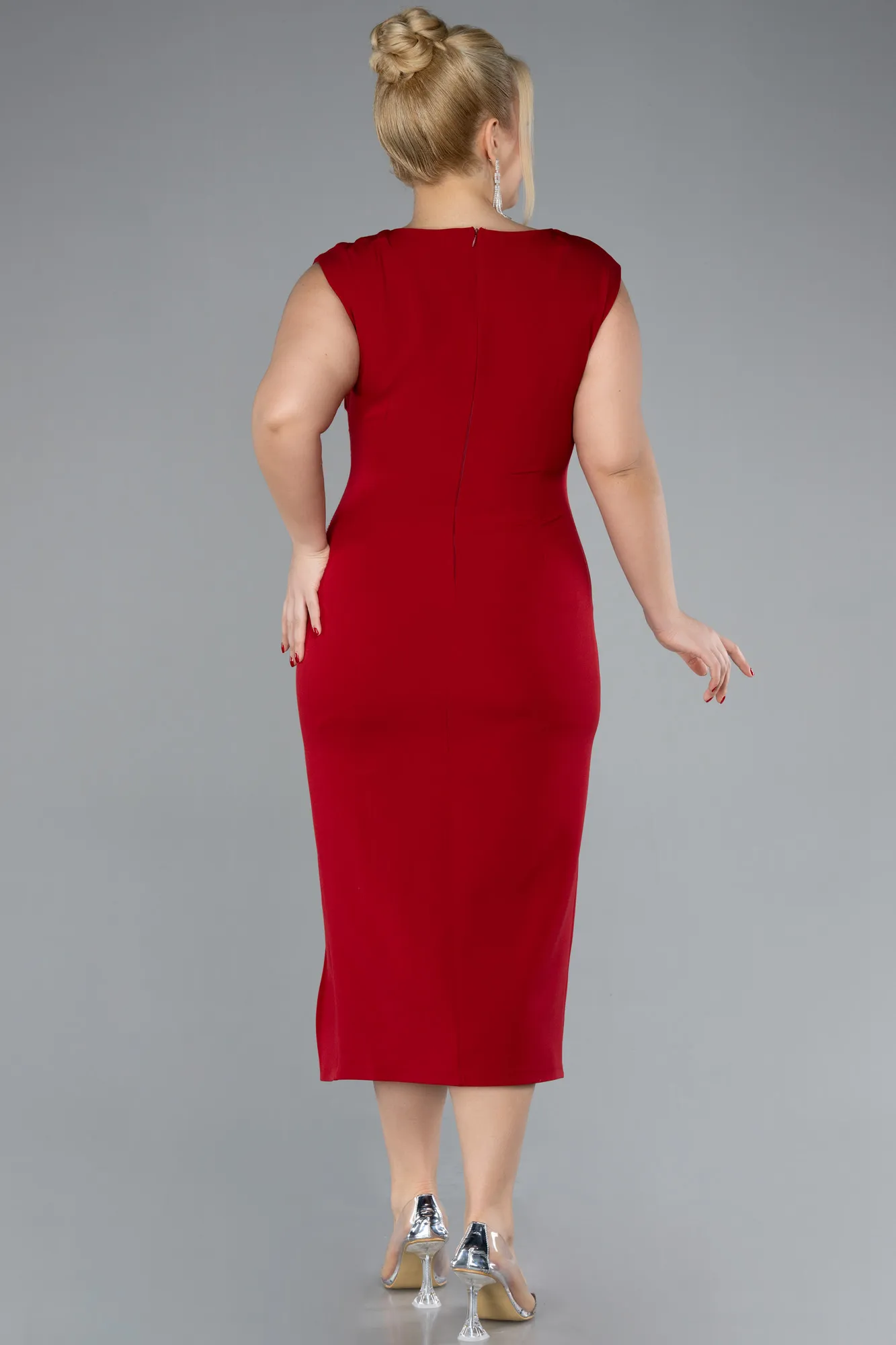 Red-Sleeveless Midi Plus Size Party Dress ABK2058