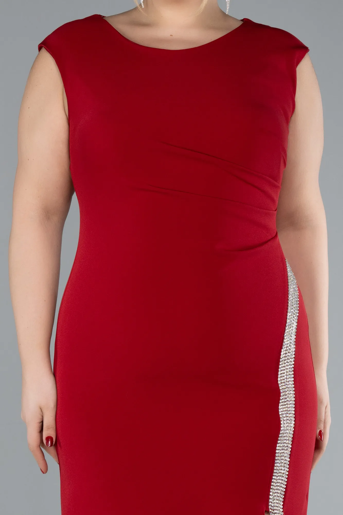 Red-Sleeveless Midi Plus Size Party Dress ABK2058