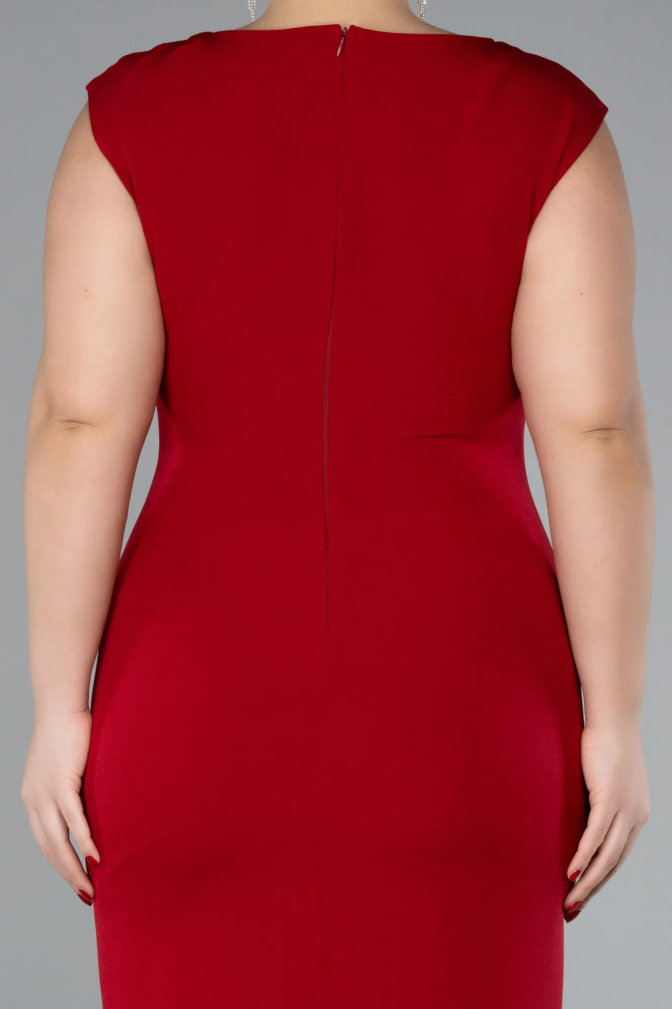 Red-Sleeveless Midi Plus Size Party Dress ABK2058