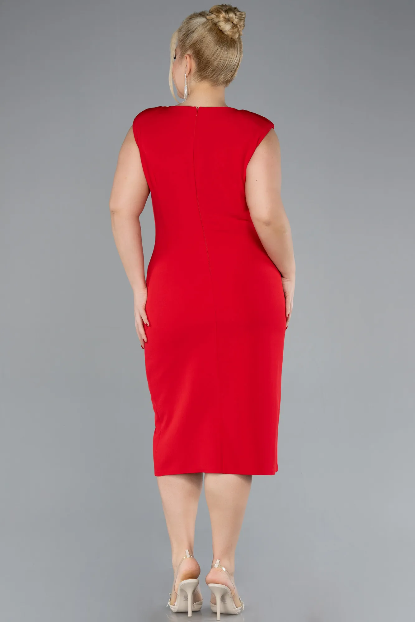 Red-Sleeveless Midi Plus Size Party Dress ABK2190