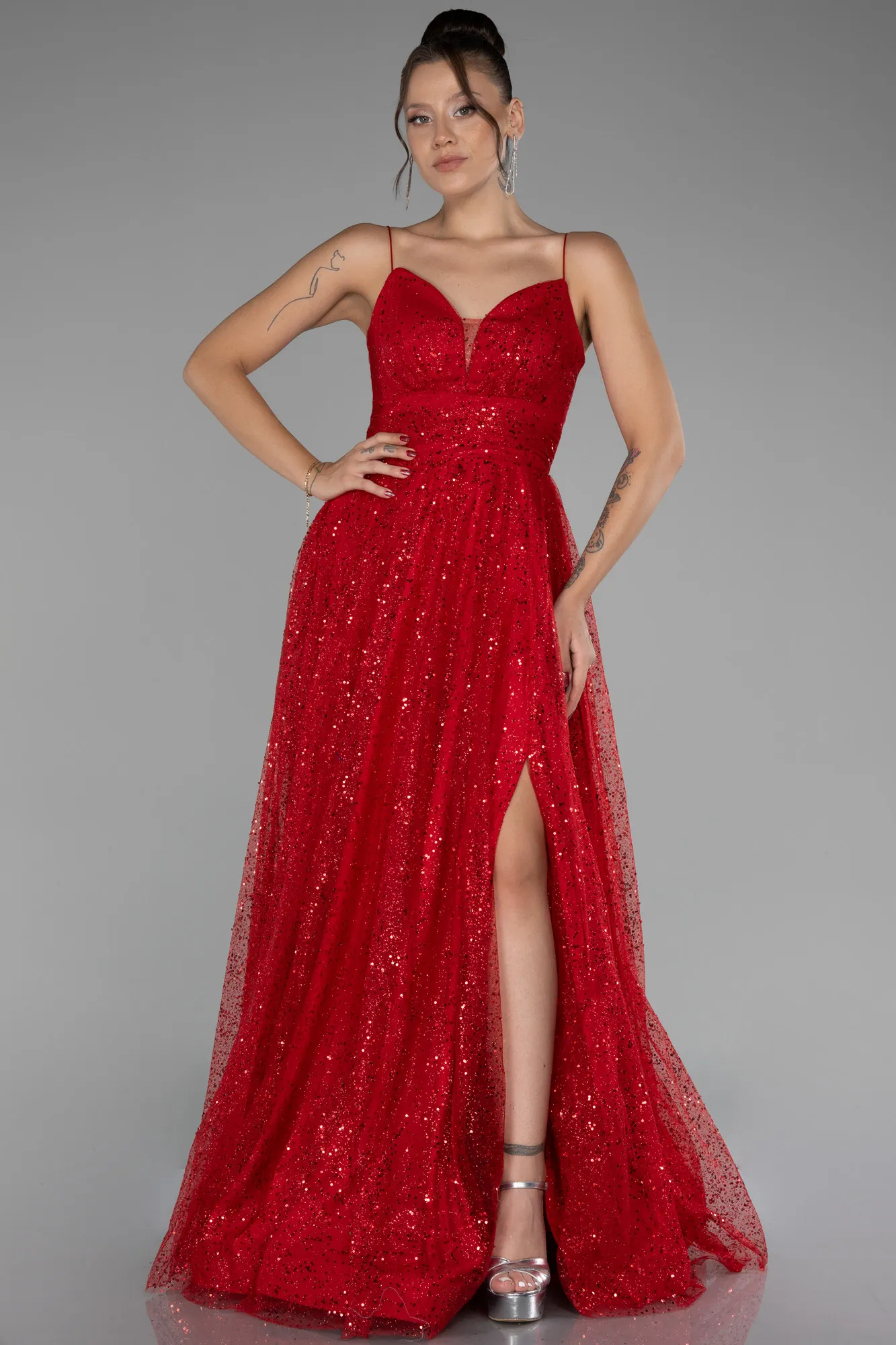 Red-Slit Long Glitter Prom Gown ABU4152