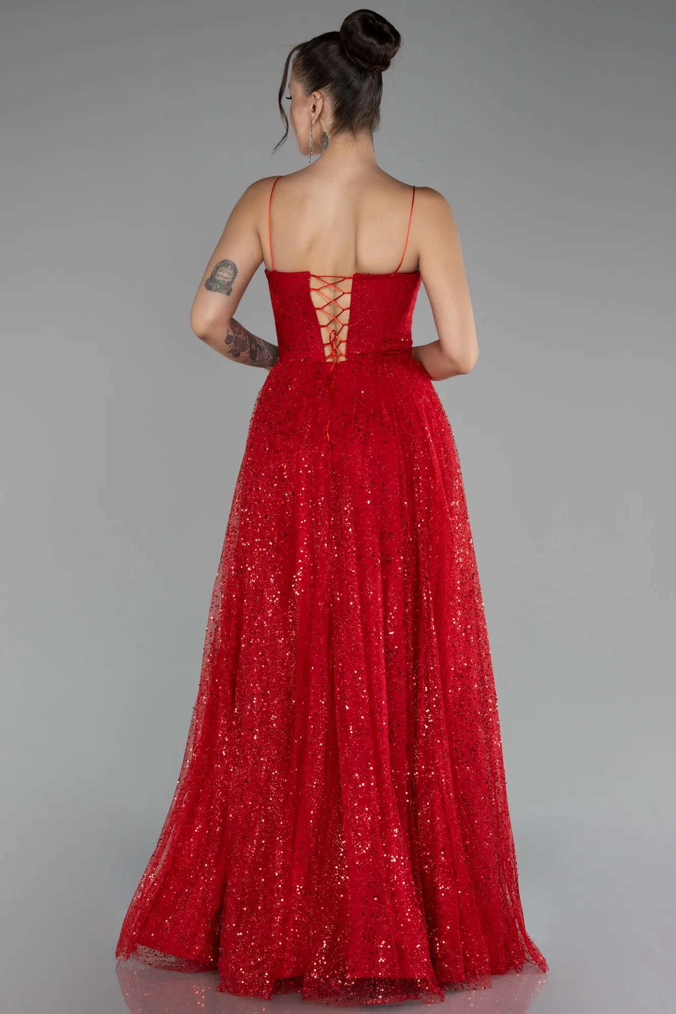 Red-Slit Long Glitter Prom Gown ABU4152