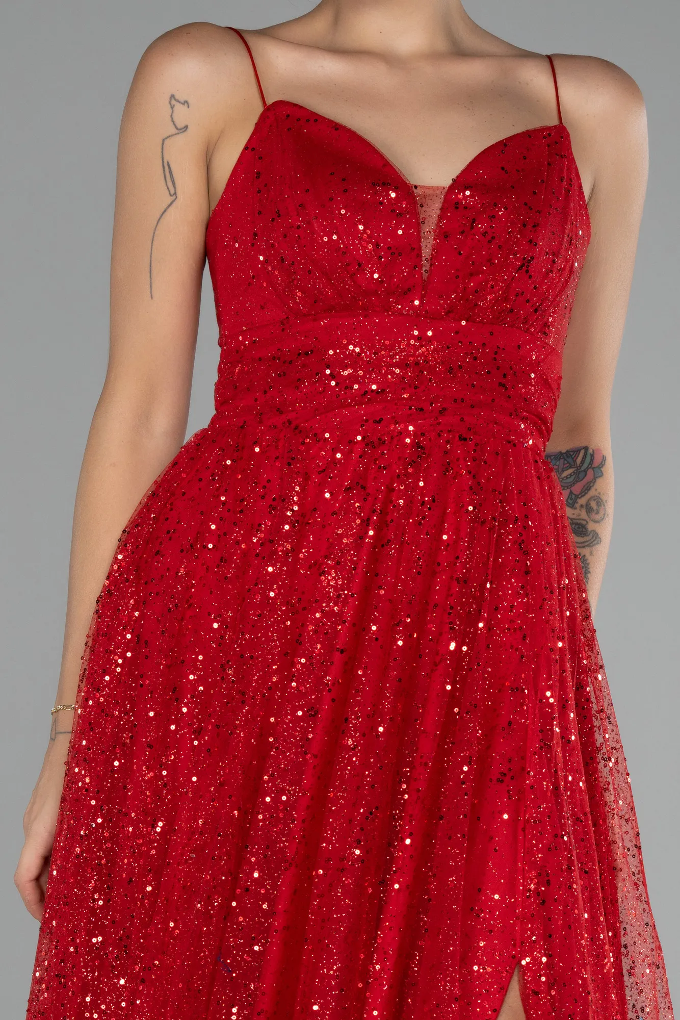 Red-Slit Long Glitter Prom Gown ABU4152