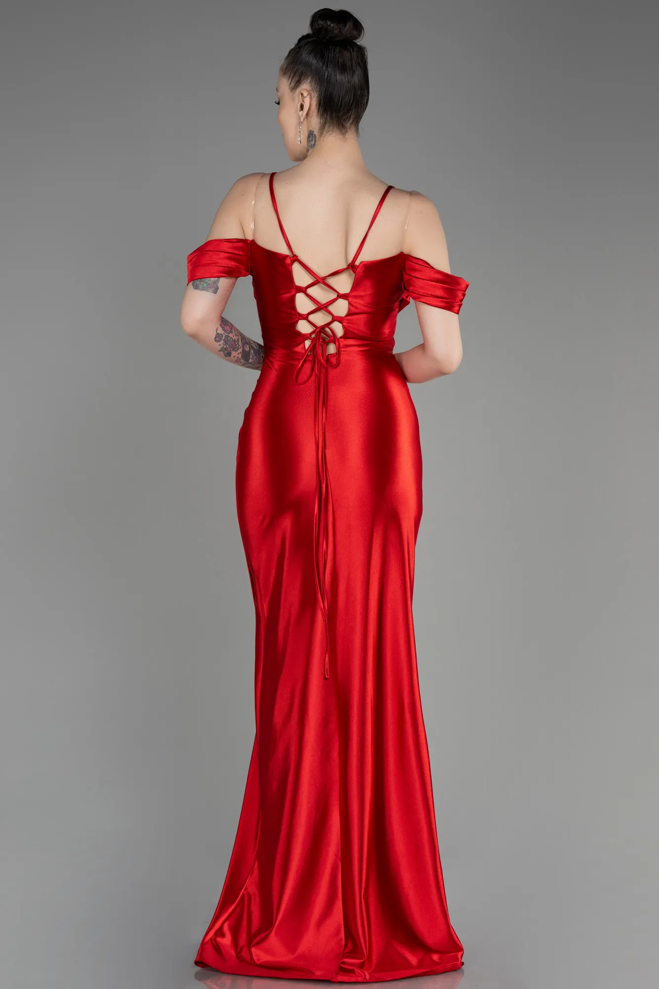 Red-Slit Long Satin Evening Dress ABU3840