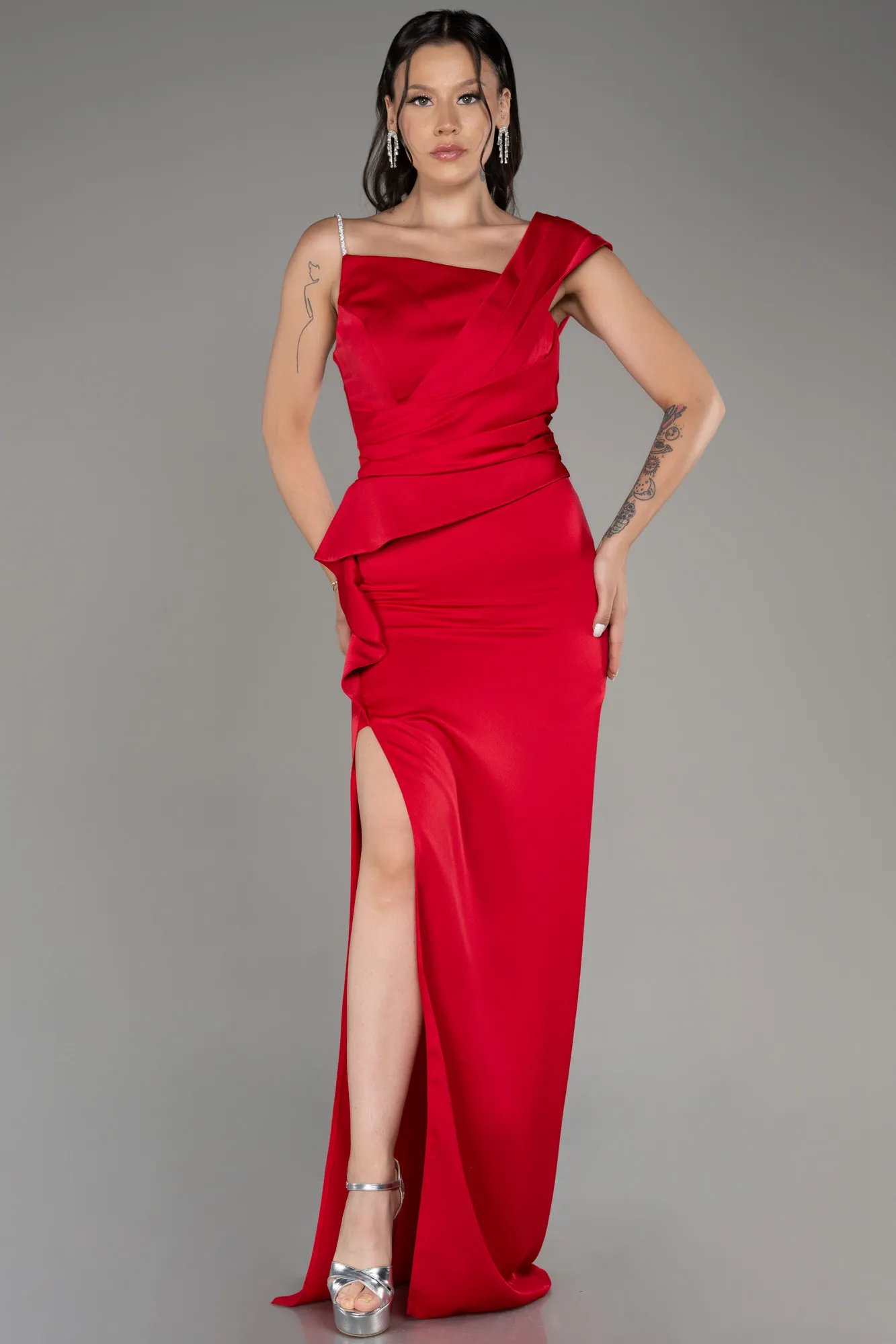 Red-Slit Long Satin Evening Dress ABU4014