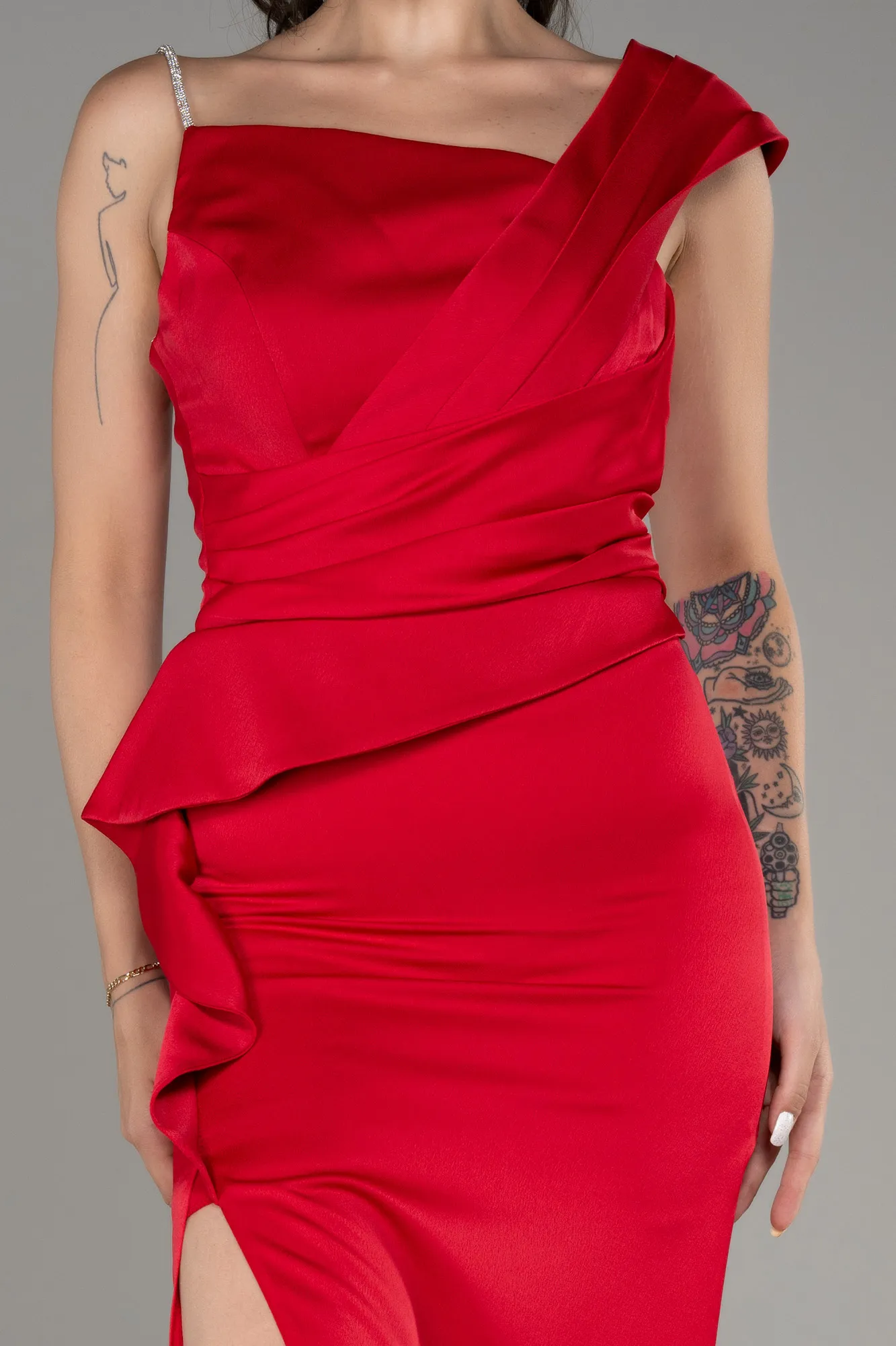 Red-Slit Long Satin Evening Dress ABU4014