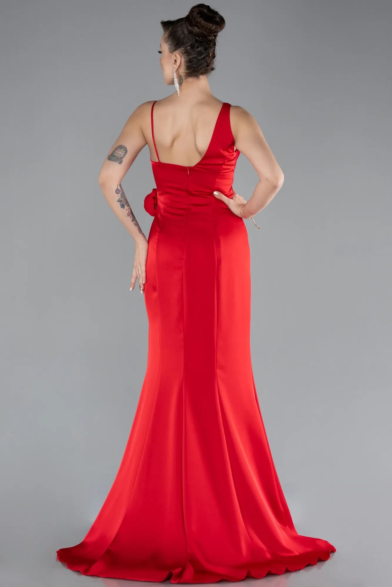 Red-Slit Long Satin Evening Gown ABU4498