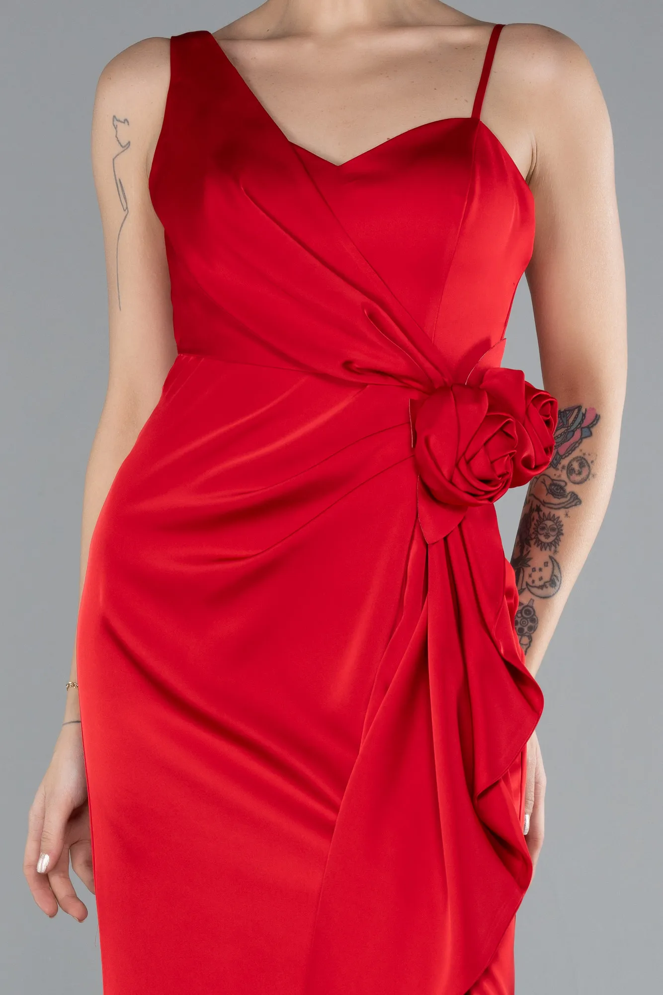 Red-Slit Long Satin Evening Gown ABU4498