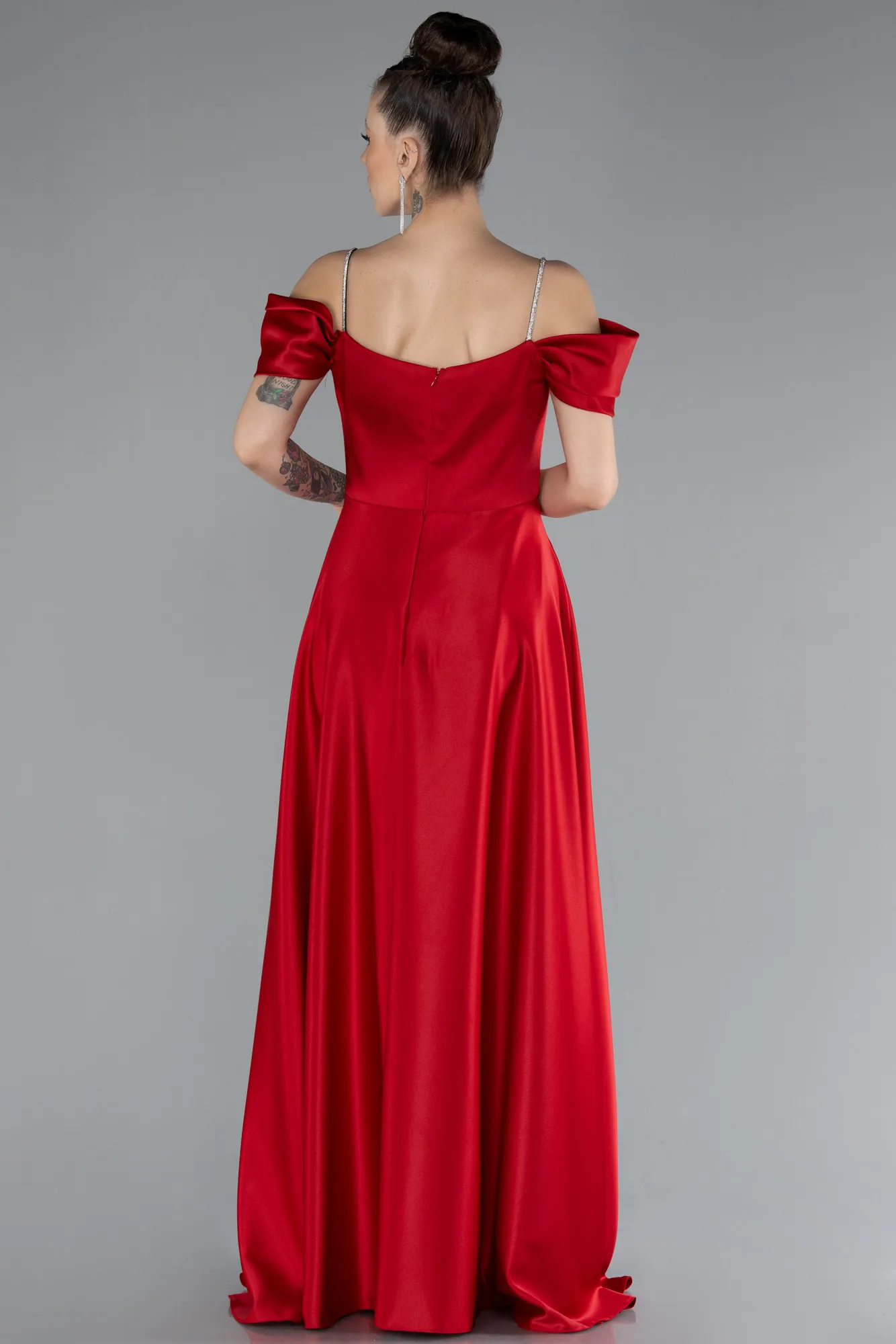 Red-Slit Long Satin Prom Gown ABU4531