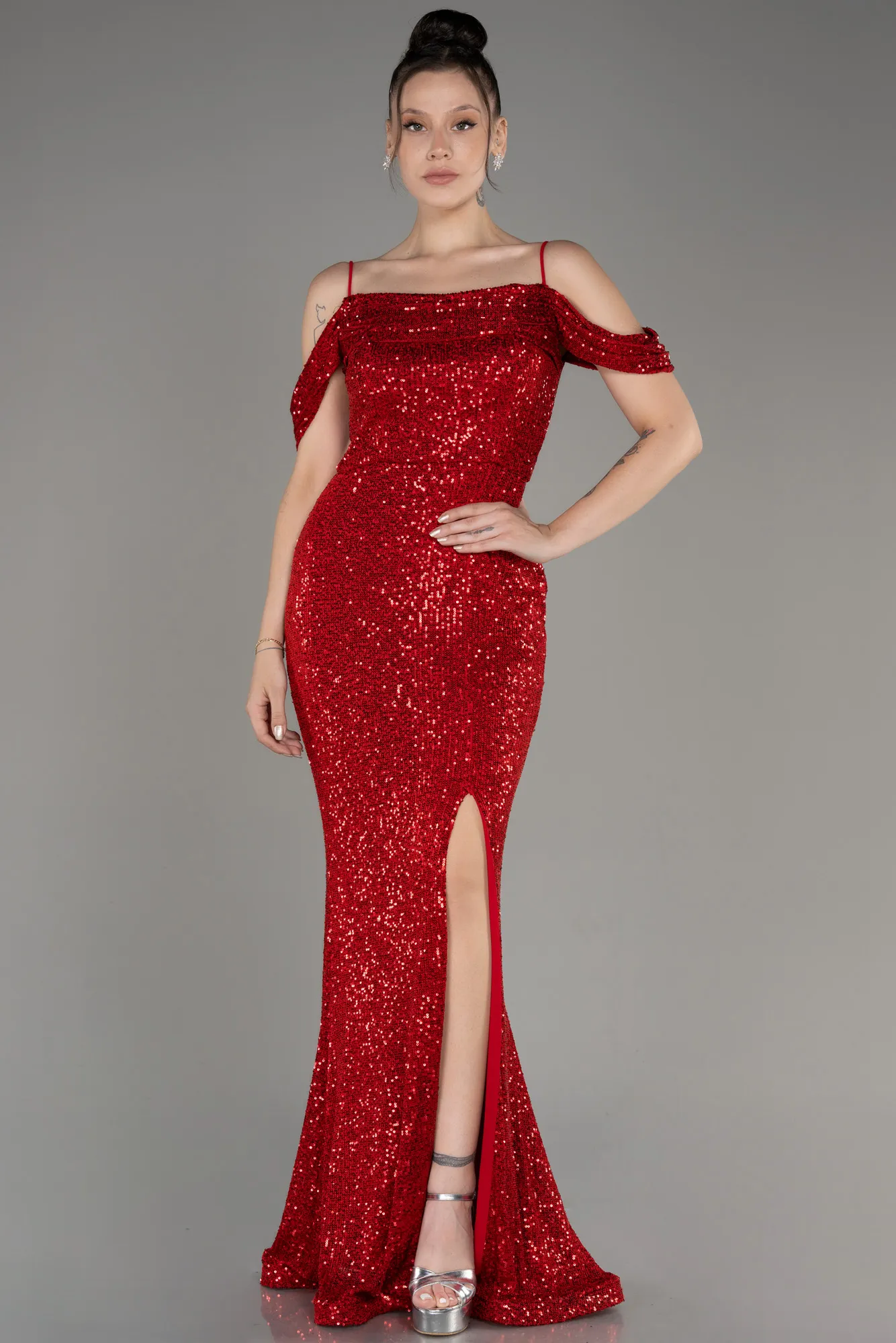 Red-Slit Long Scaly Mermaid Prom Dress ABU3967