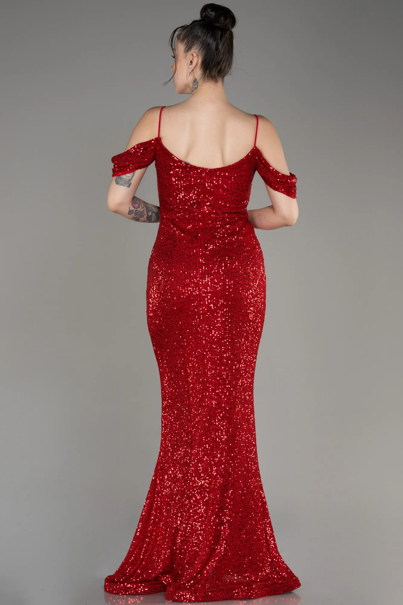 Red-Slit Long Scaly Mermaid Prom Dress ABU3967