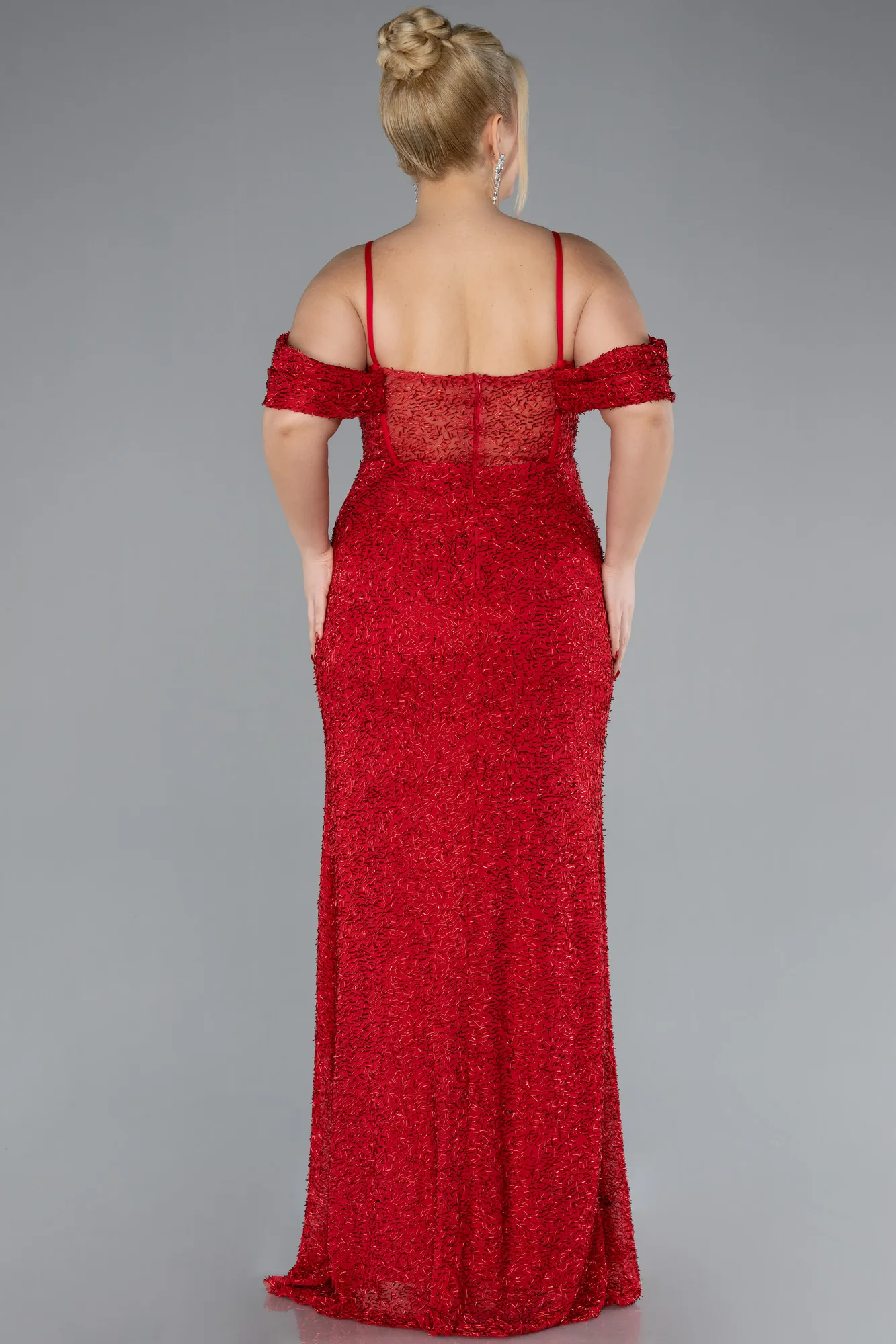 Red-Slit Long Stone Plus Size Prom Dress ABU4395