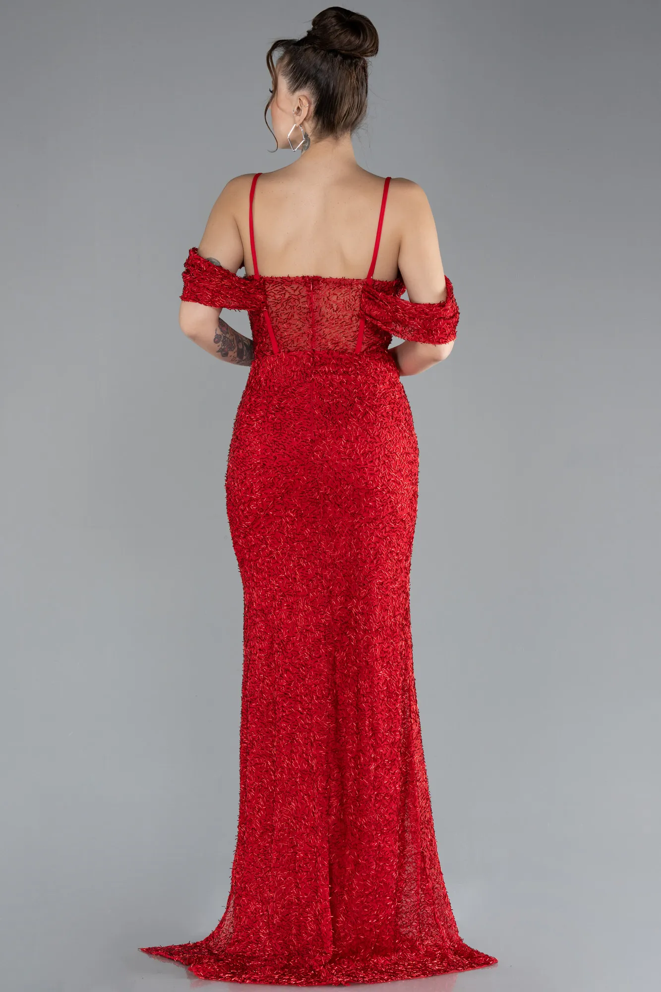 Red-Slit Long Stone Prom Gown ABU4394