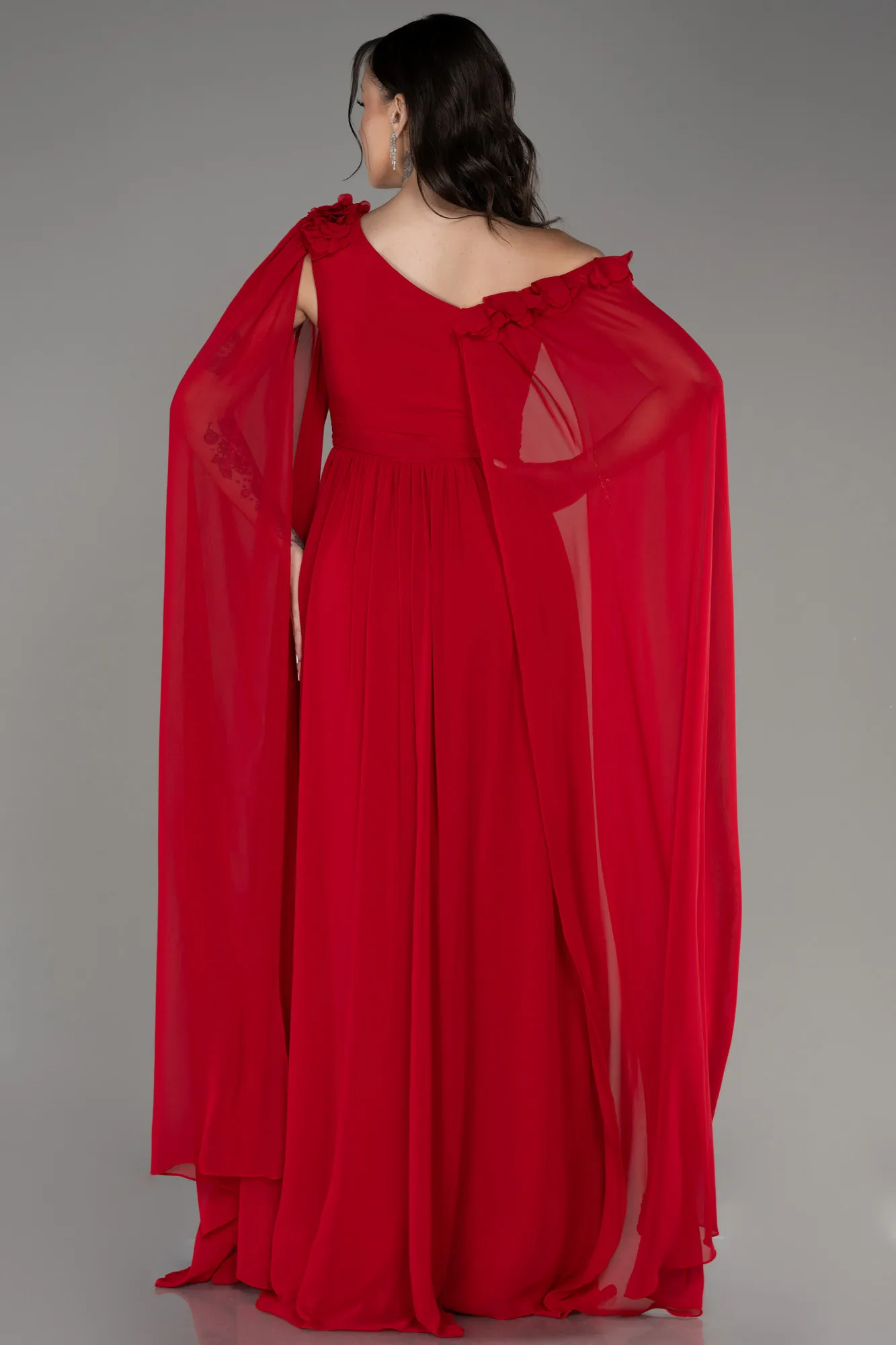 Red-Slit Shawl Long Chiffon Evening Dress ABU4001