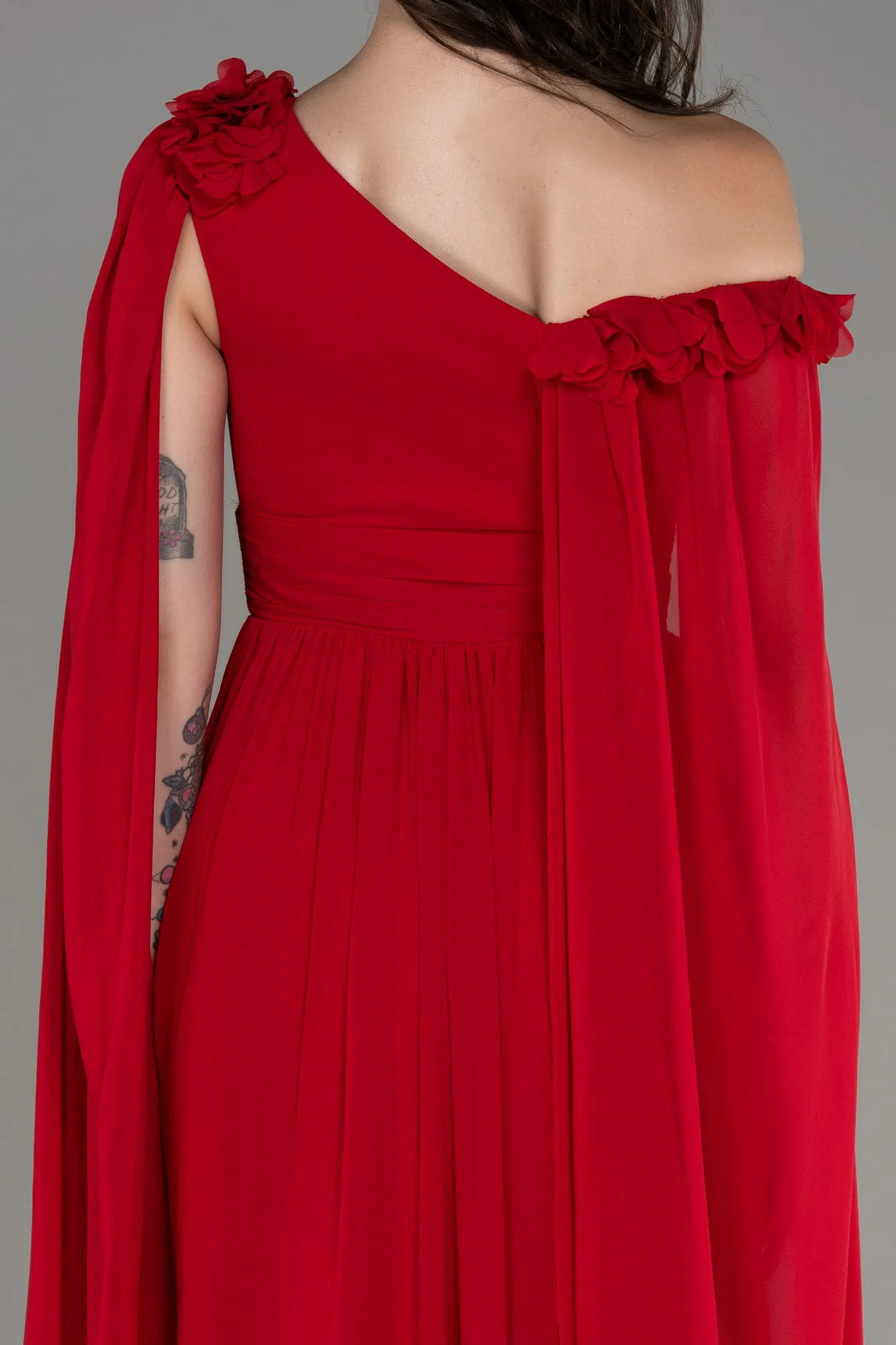 Red-Slit Shawl Long Chiffon Evening Dress ABU4001