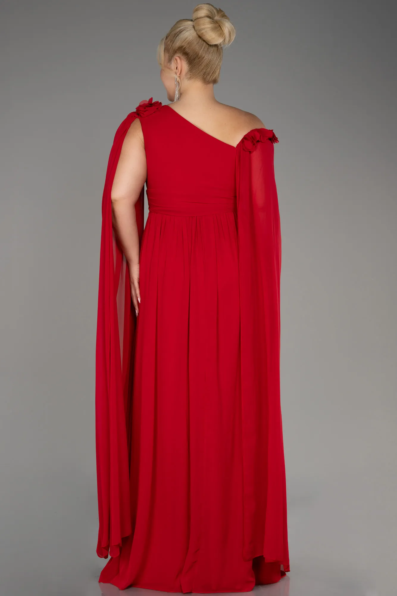 Red-Slit Shawl Long Chiffon Plus Size Evening Dress ABU4002