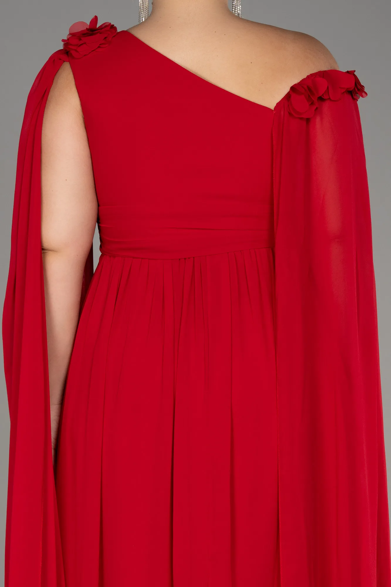 Red-Slit Shawl Long Chiffon Plus Size Evening Dress ABU4002