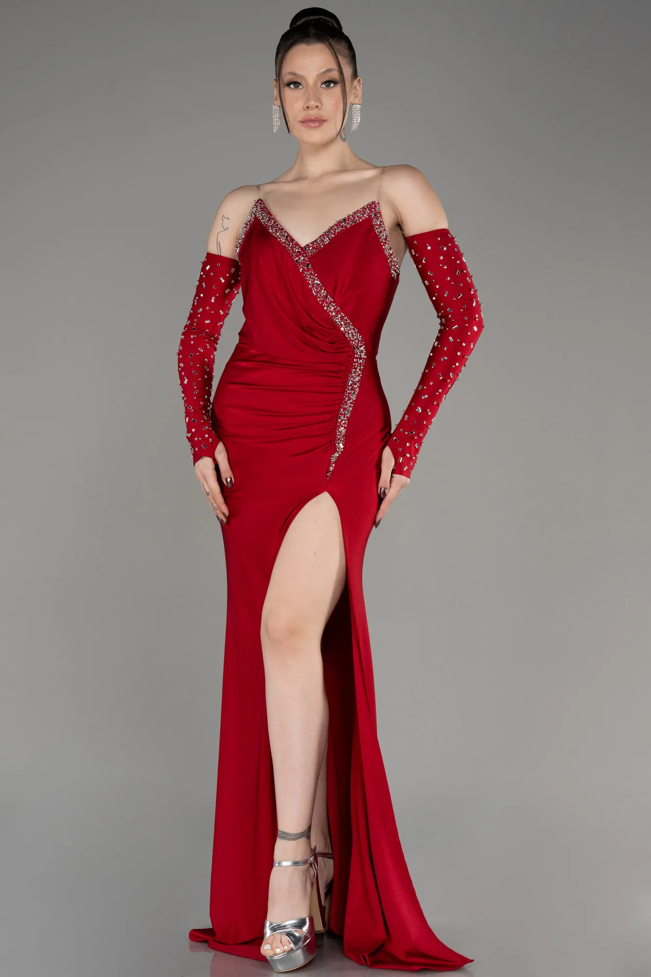 Red-Strapless Long Evening Dress ABU3824