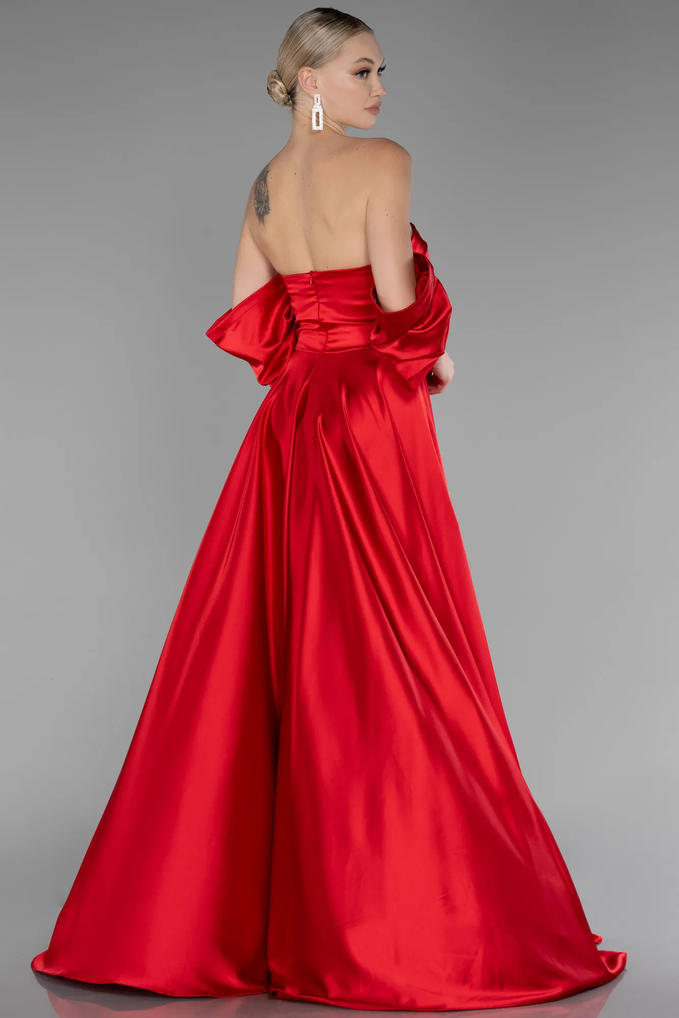 Red-Strapless Long Satin Prom Gown ABU4132