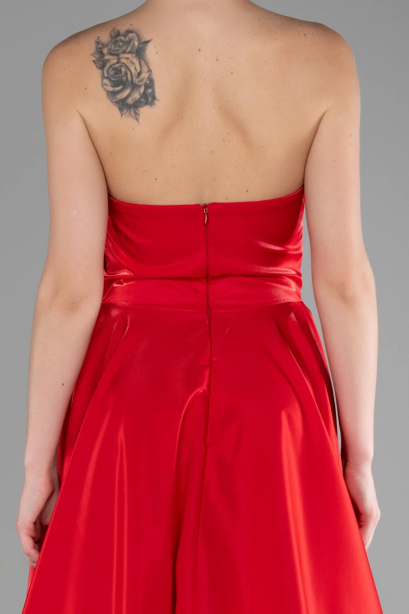 Red-Strapless Long Satin Prom Gown ABU4186