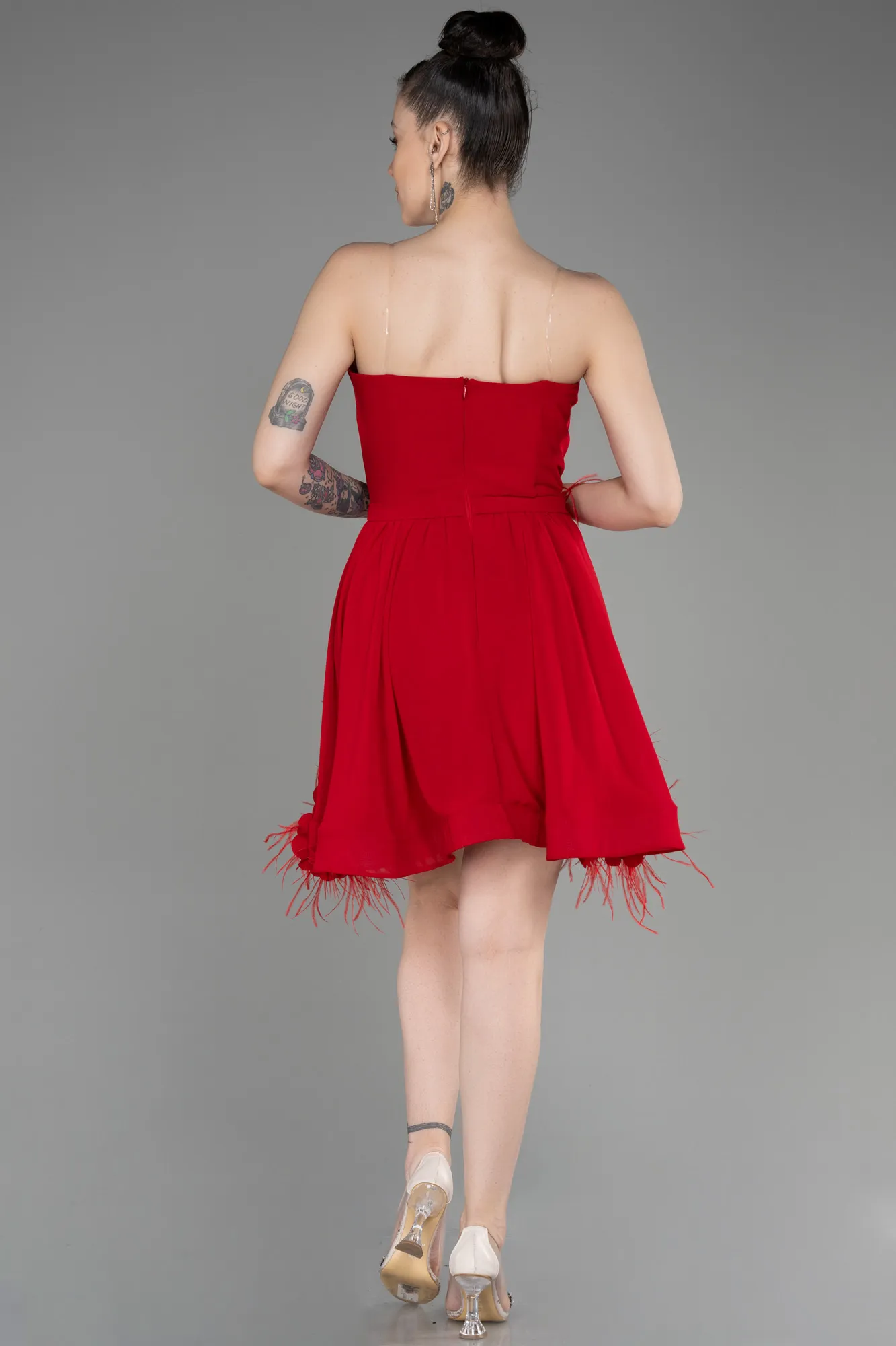Red-Strapless Short Chiffon Cocktail Dress ABK2034