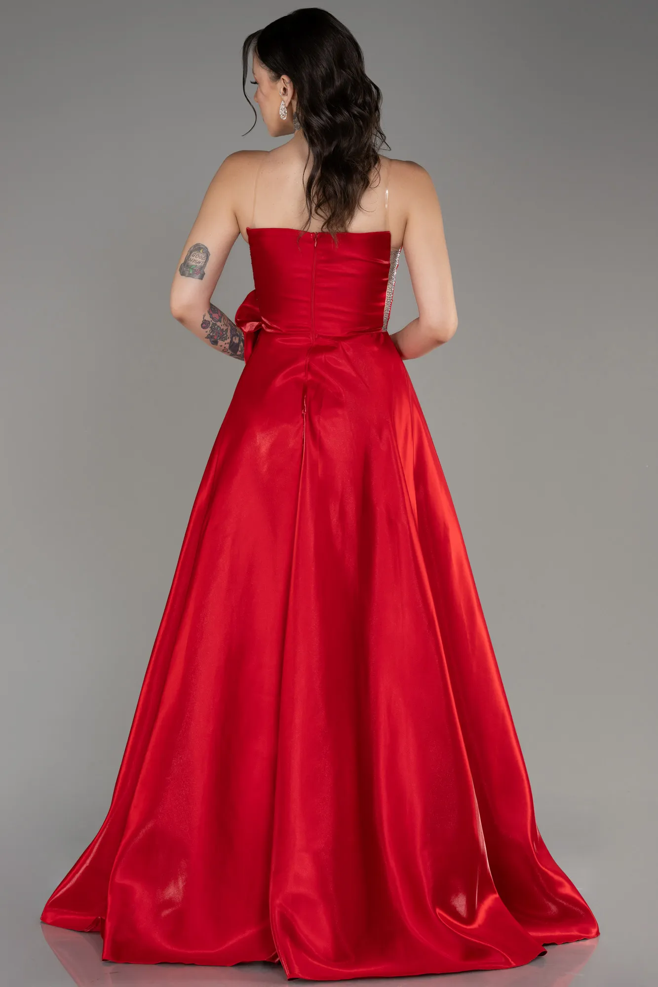 Red-Strapless Slit Long Ball Gown ABU4015