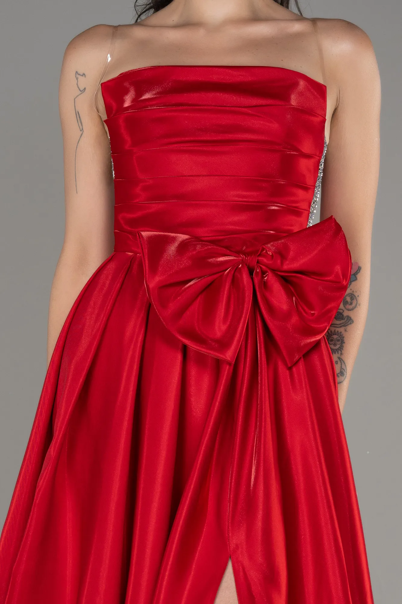 Red-Strapless Slit Long Ball Gown ABU4015