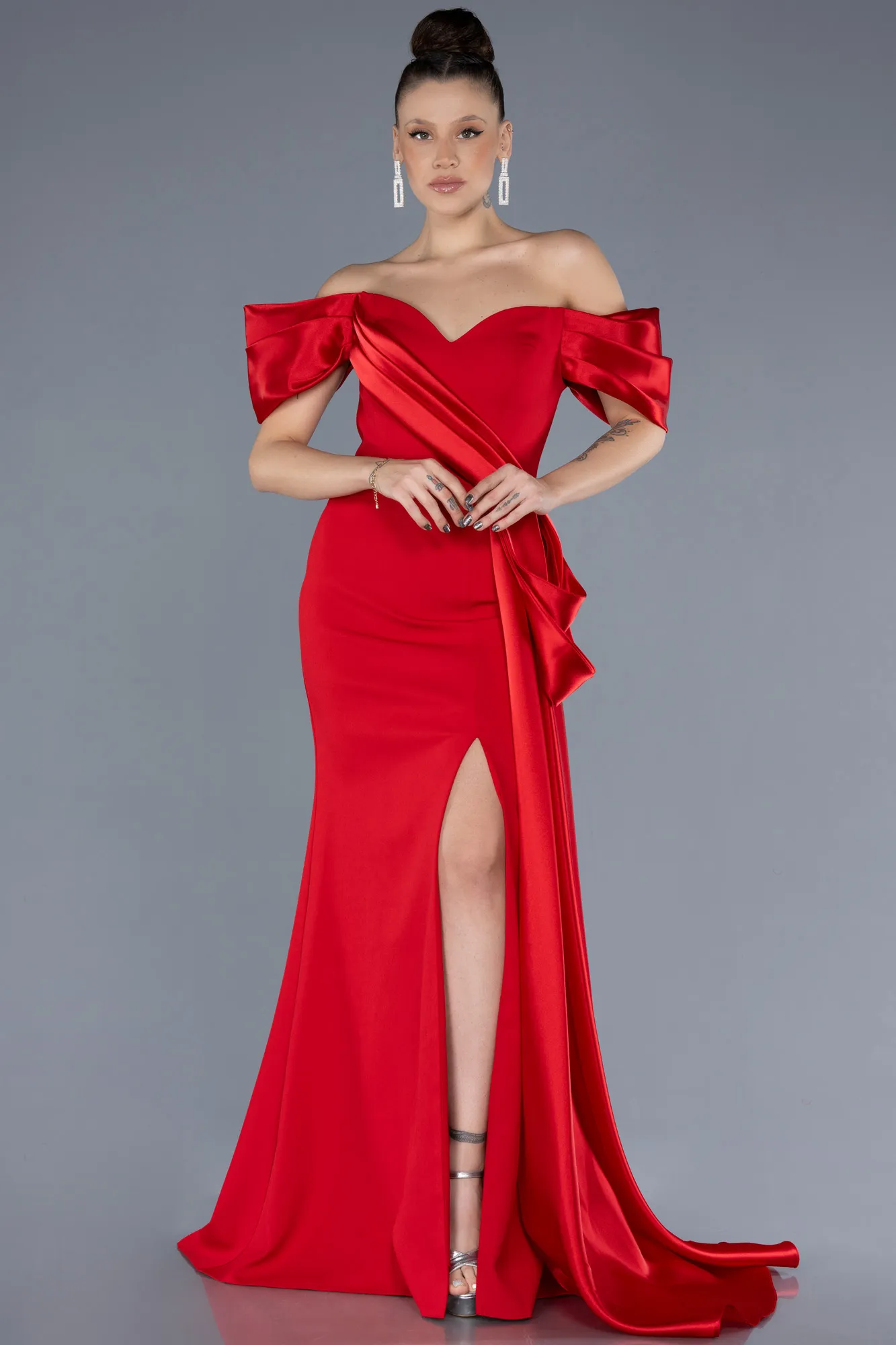 Red-Strapless Slit Long Evening Gown ABU4562