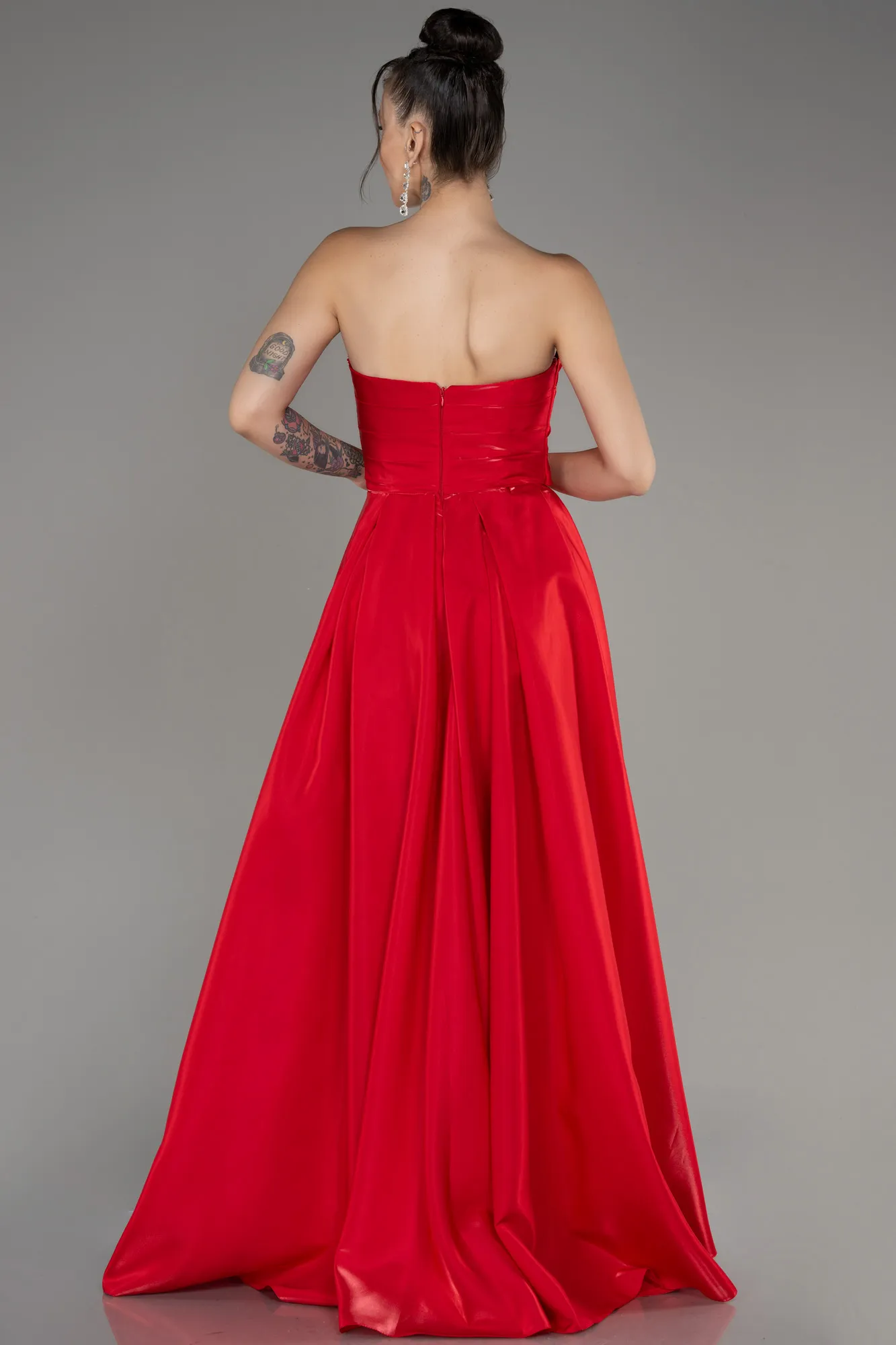 Red-Strapless Slit Long Prom Dress ABU4036