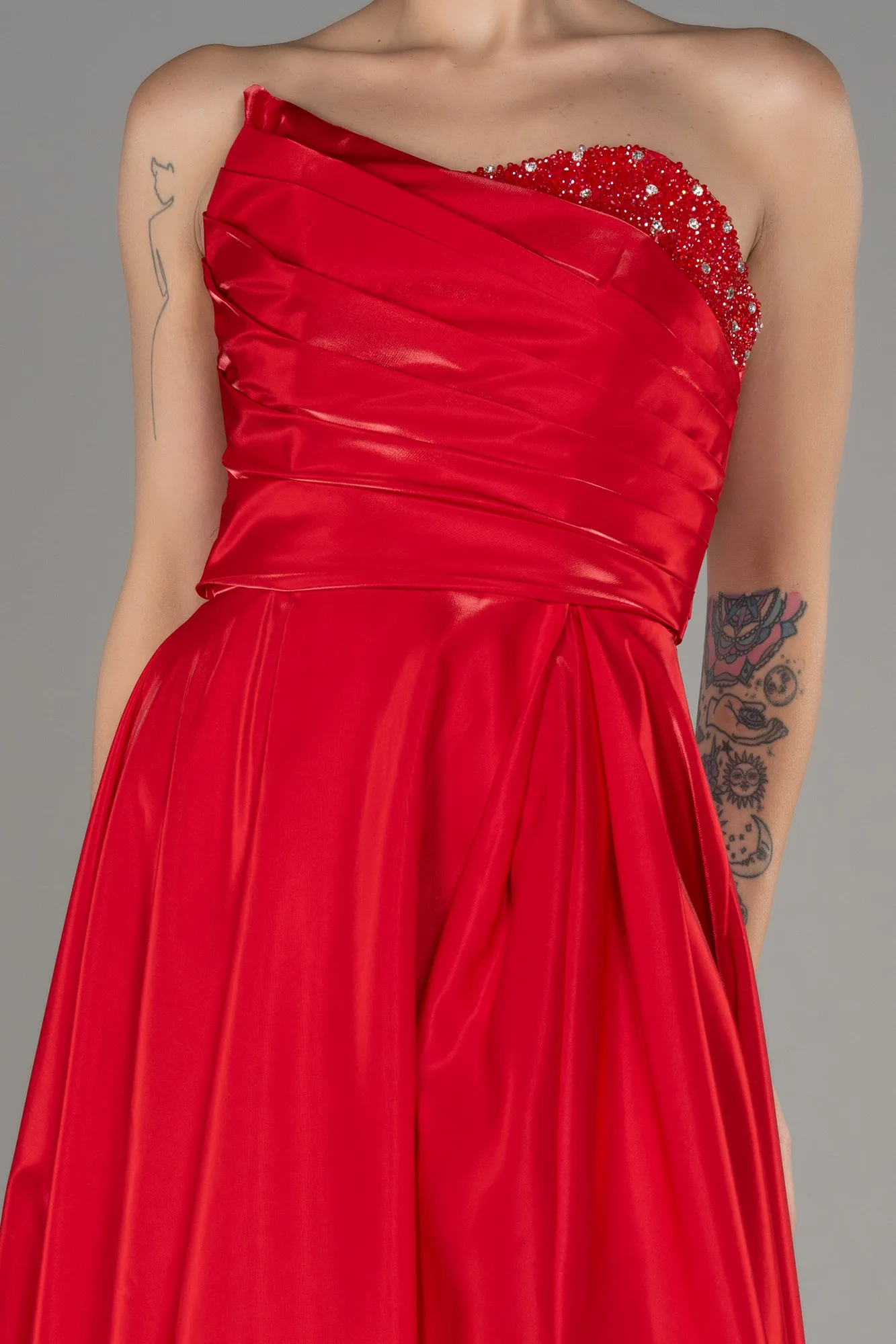 Red-Strapless Slit Long Prom Dress ABU4036