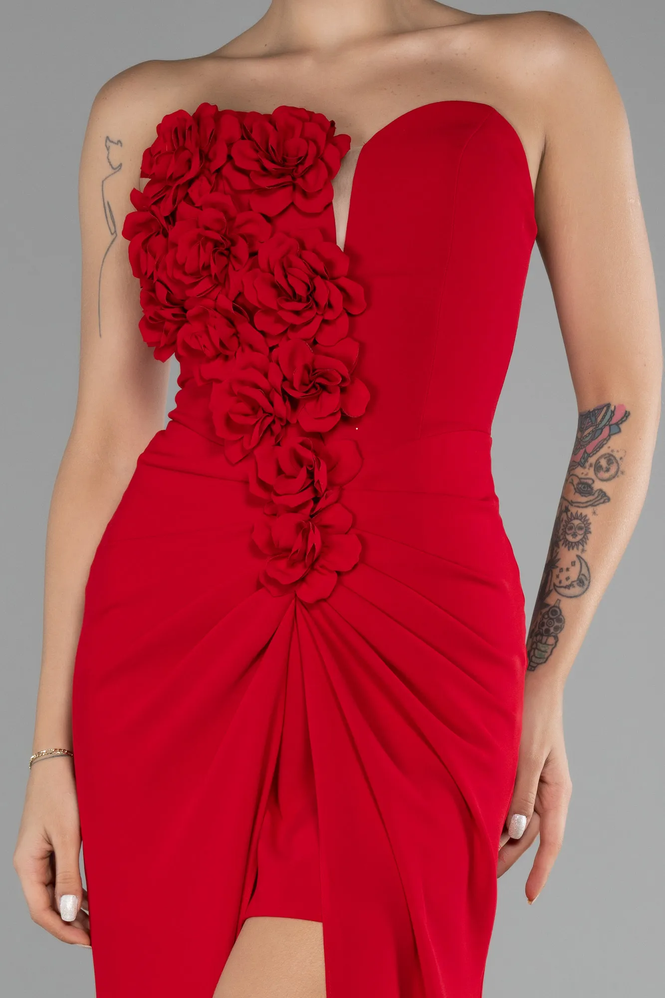 Red-Strapless Slit Long Prom Gown ABU4213