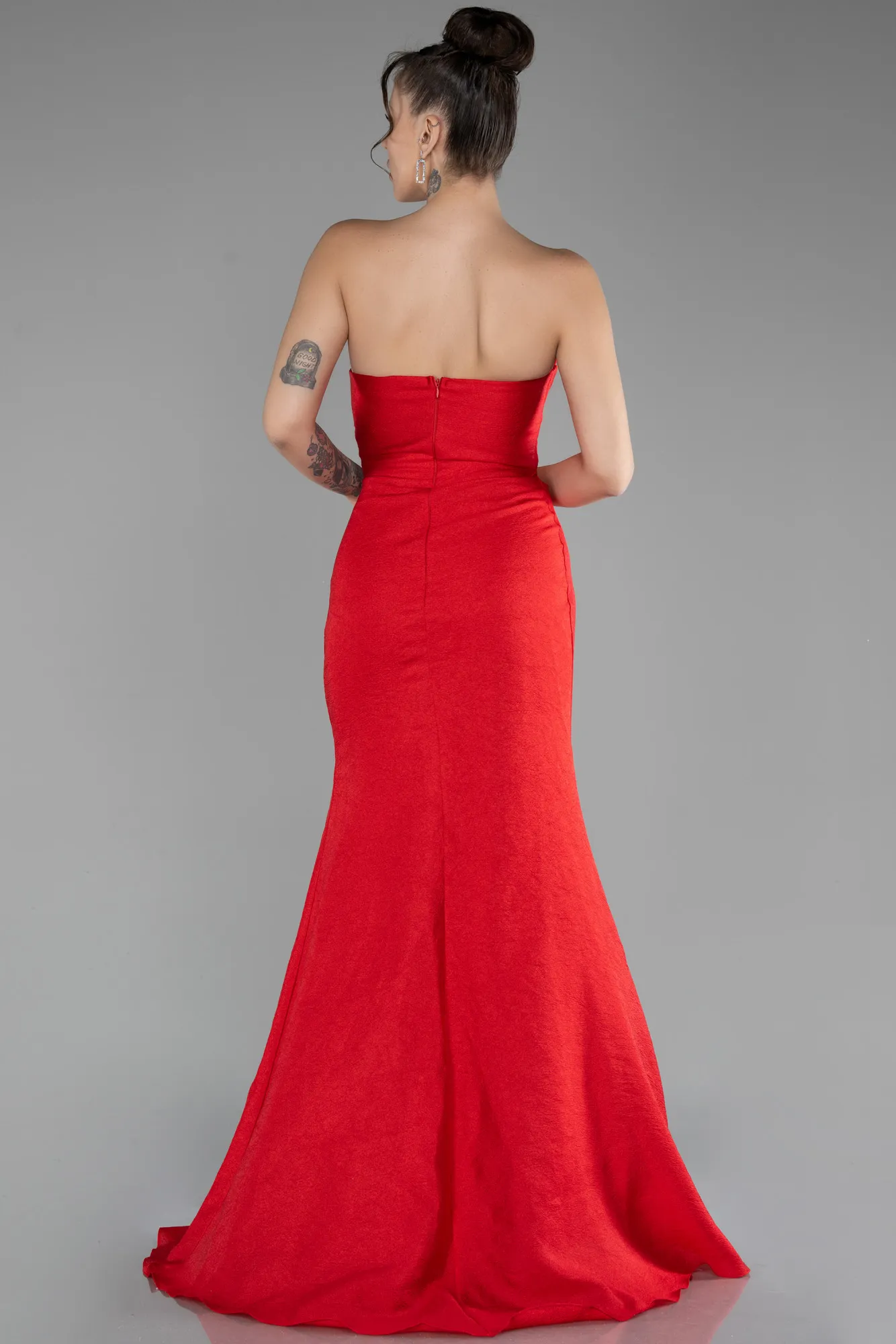 Red-Strapless Slit Long Prom Gown ABU4247