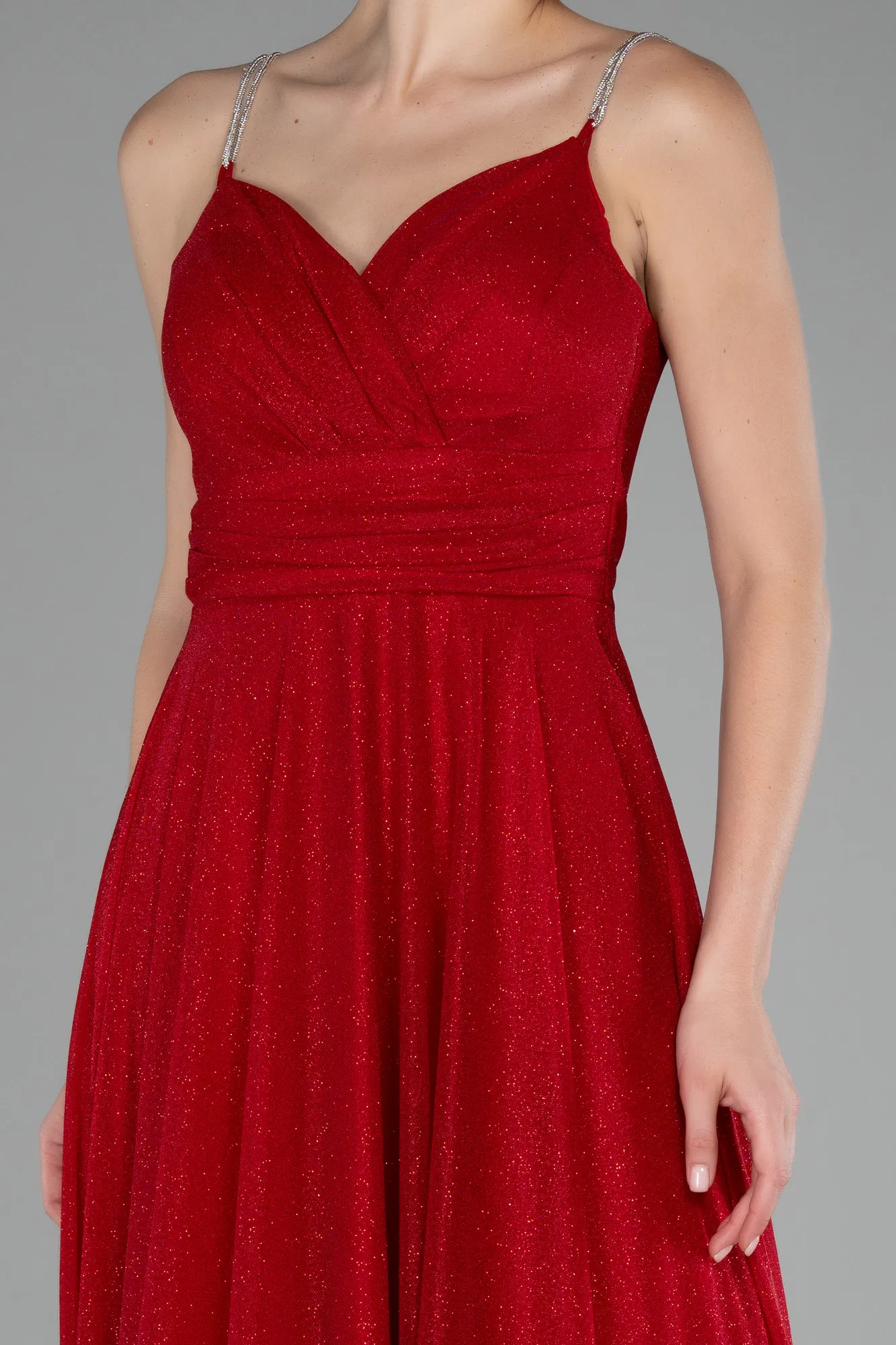 Red-Strappy Long Glitter Prom Dress ABU4183