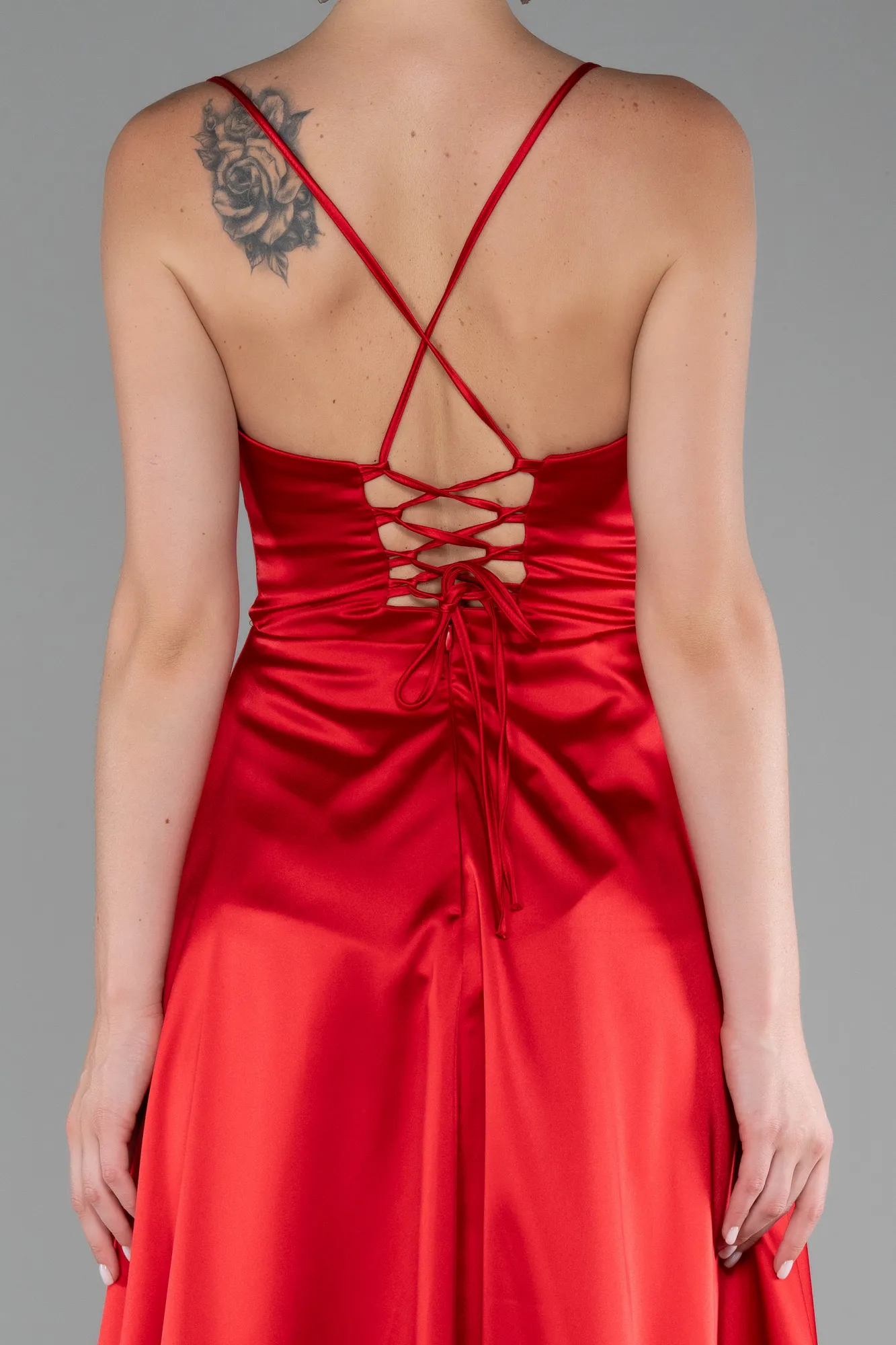 Red-Strappy Long Satin Prom Gown ABU4073