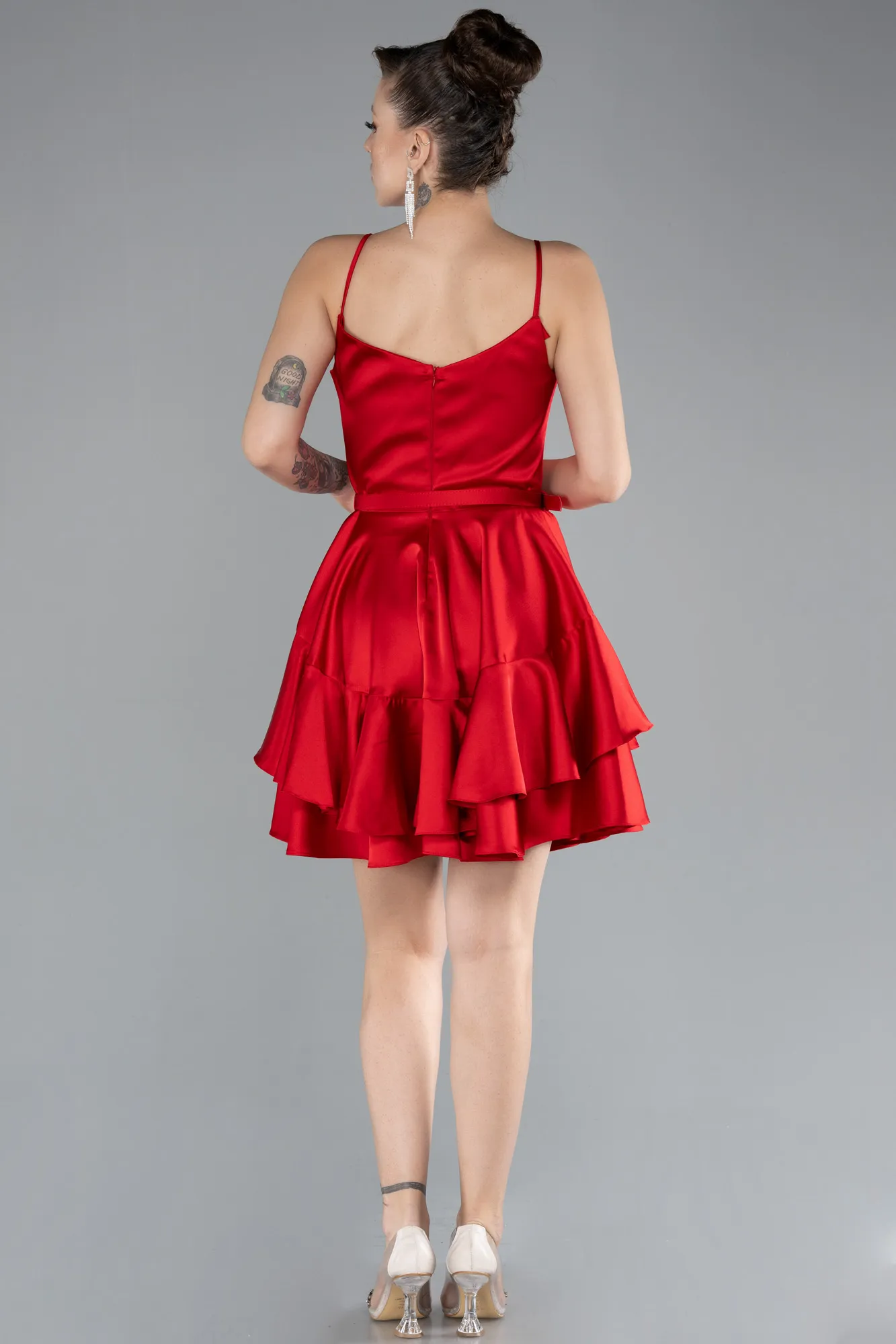 Red-Strappy Short Satin Cocktail Dress ABK2114