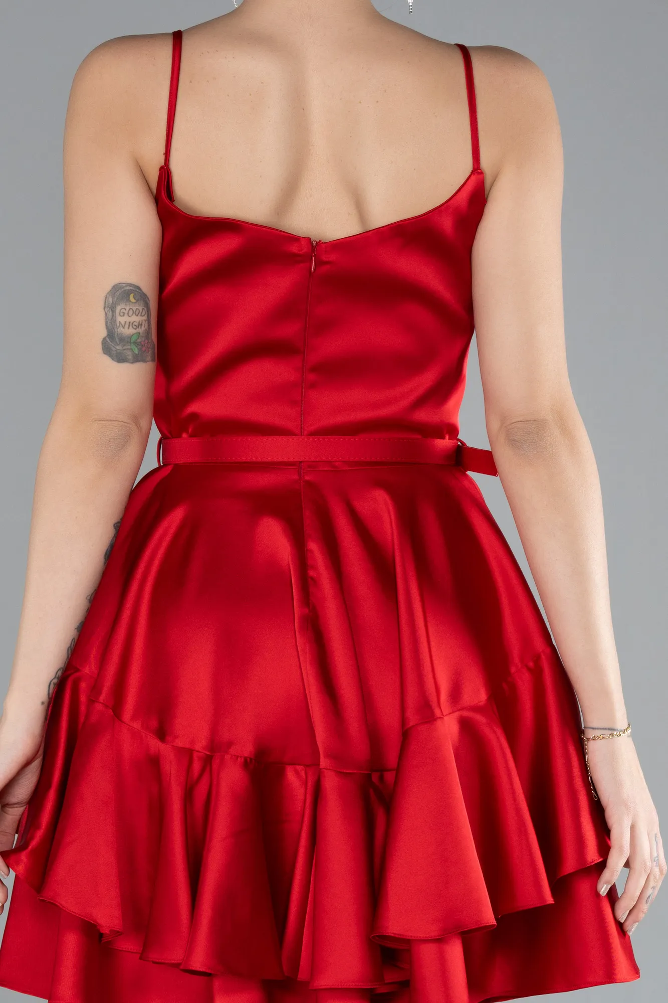 Red-Strappy Short Satin Cocktail Dress ABK2114